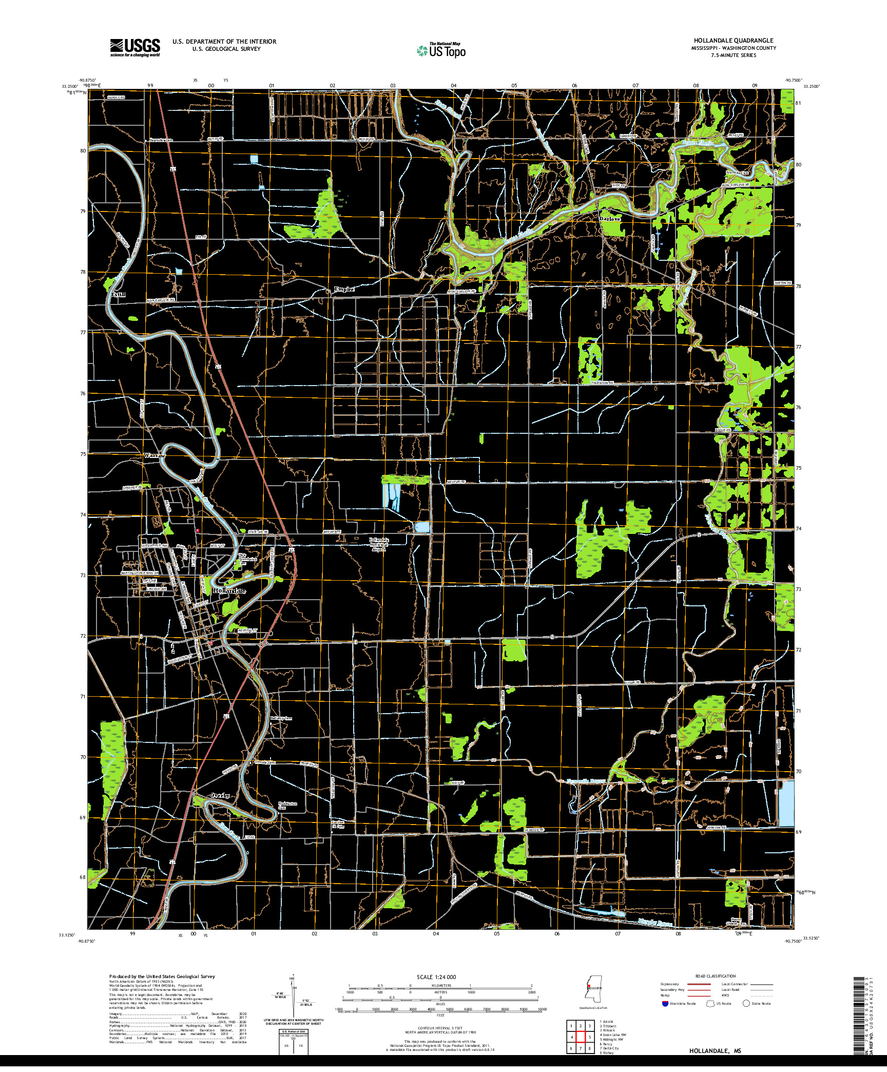 USGS US TOPO 7.5-MINUTE MAP FOR HOLLANDALE, MS 2020