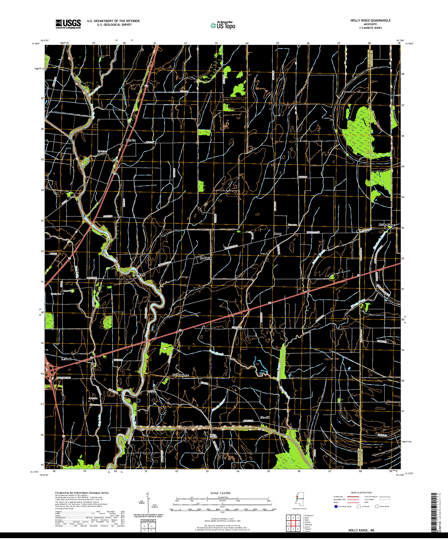 USGS US TOPO 7.5-MINUTE MAP FOR HOLLY RIDGE, MS 2020