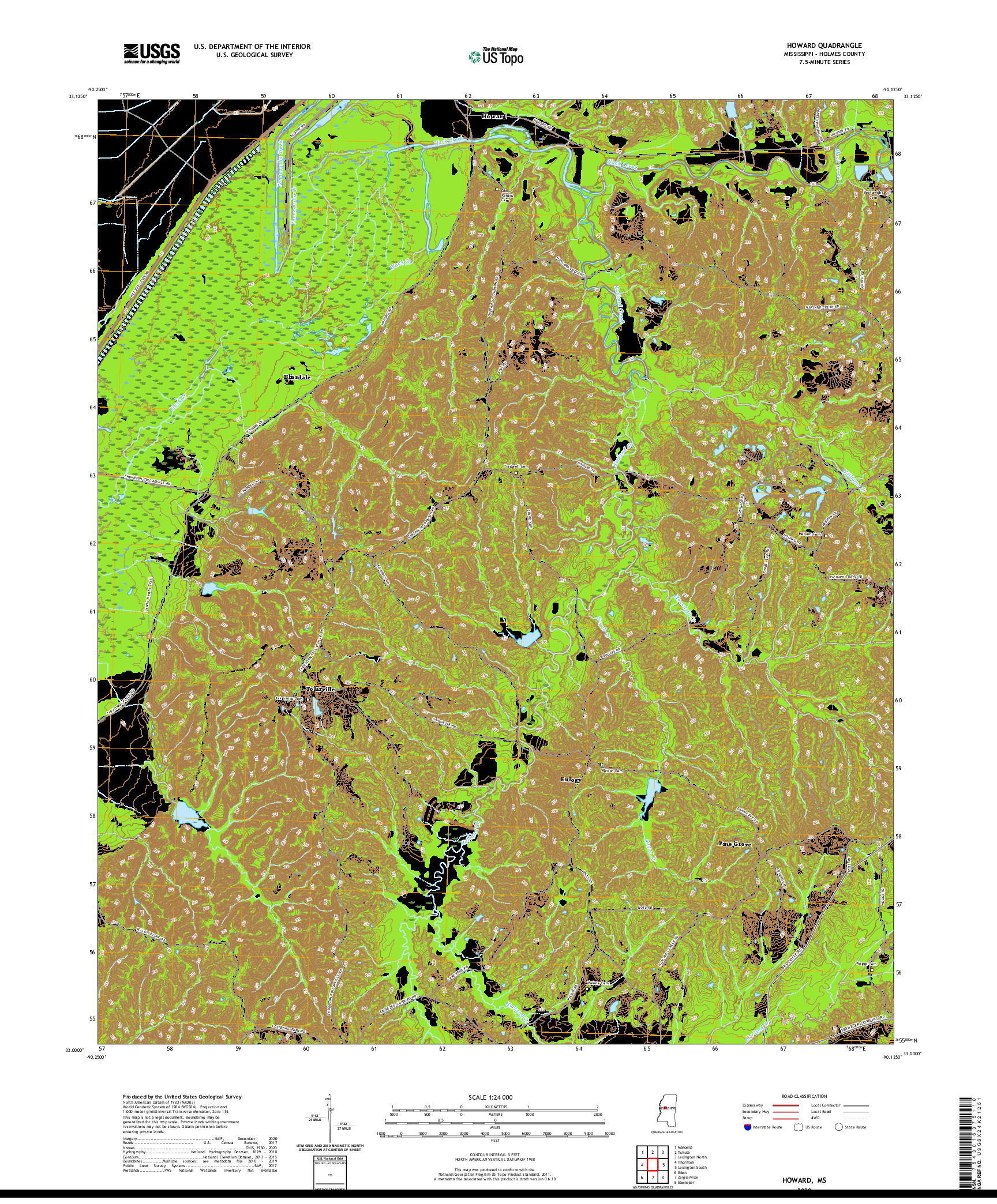 USGS US TOPO 7.5-MINUTE MAP FOR HOWARD, MS 2020