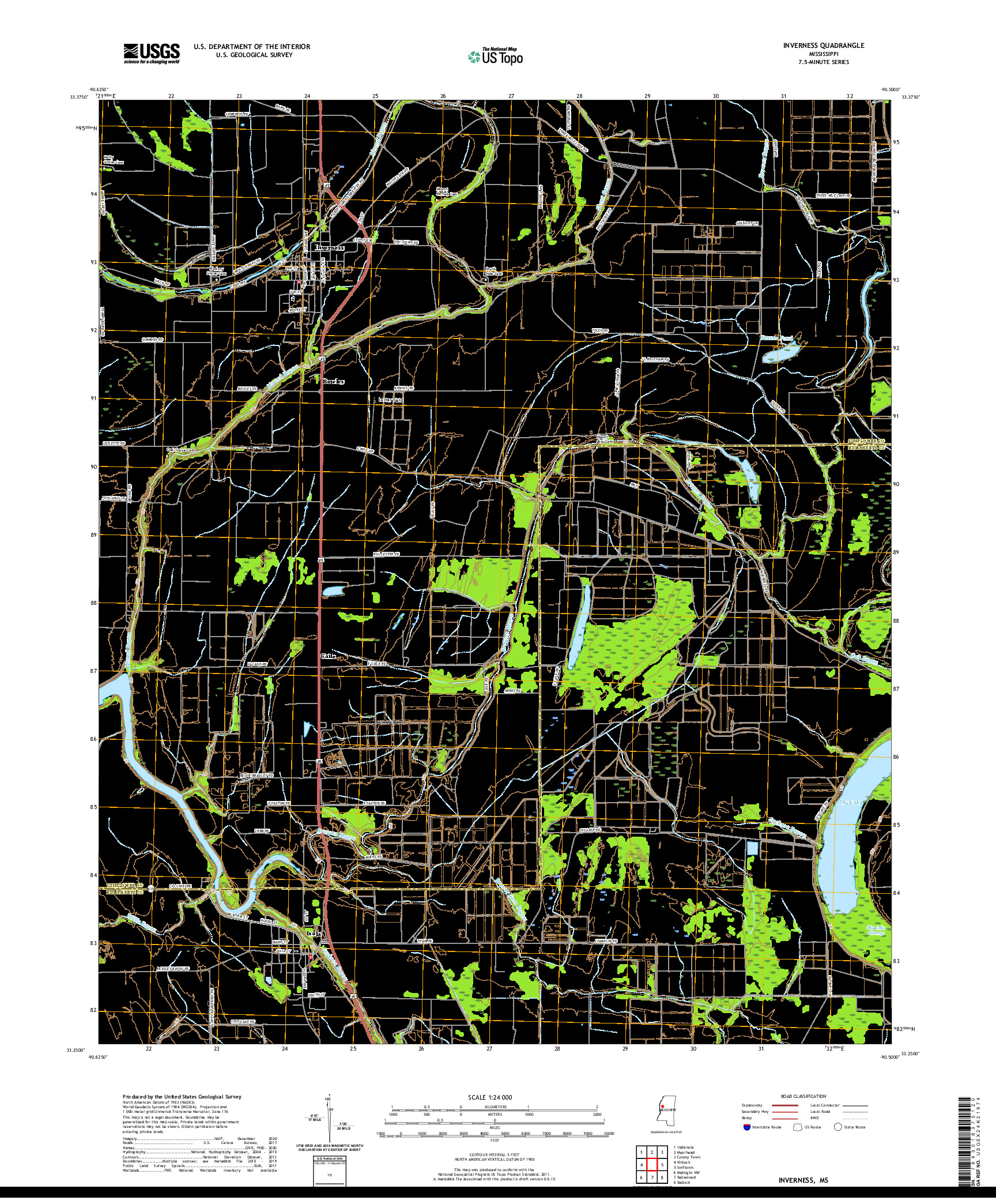 USGS US TOPO 7.5-MINUTE MAP FOR INVERNESS, MS 2020