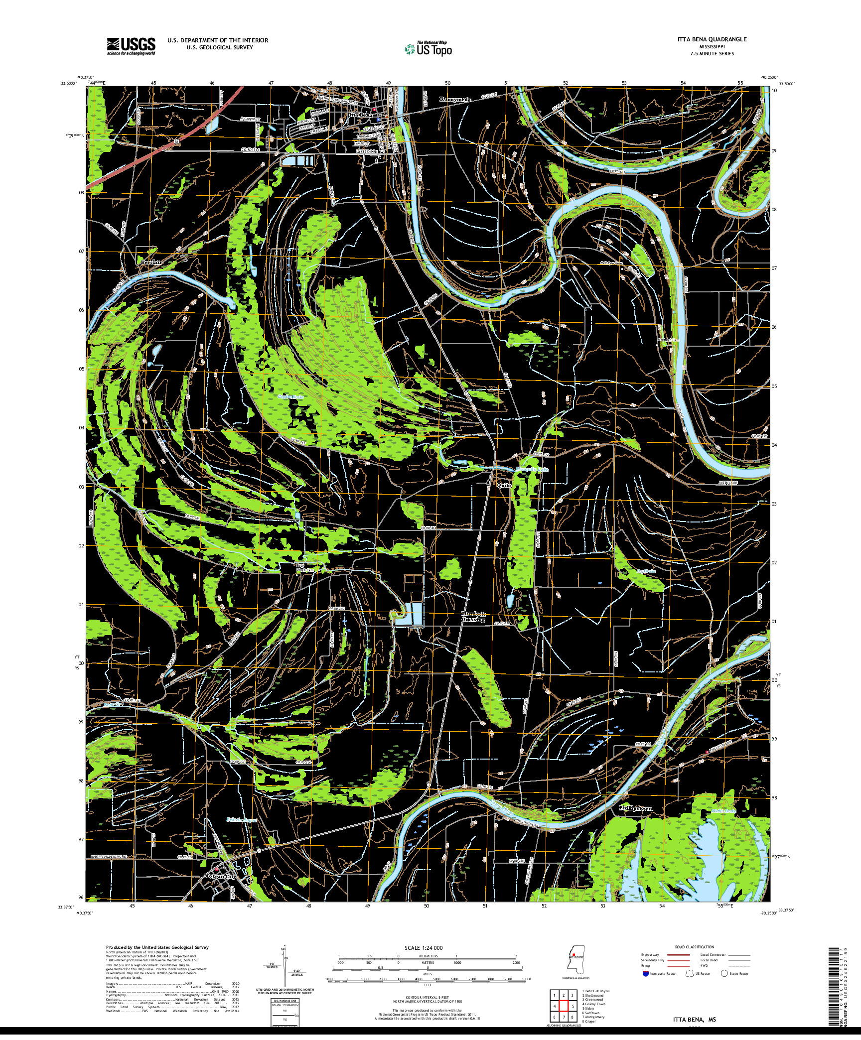 USGS US TOPO 7.5-MINUTE MAP FOR ITTA BENA, MS 2020