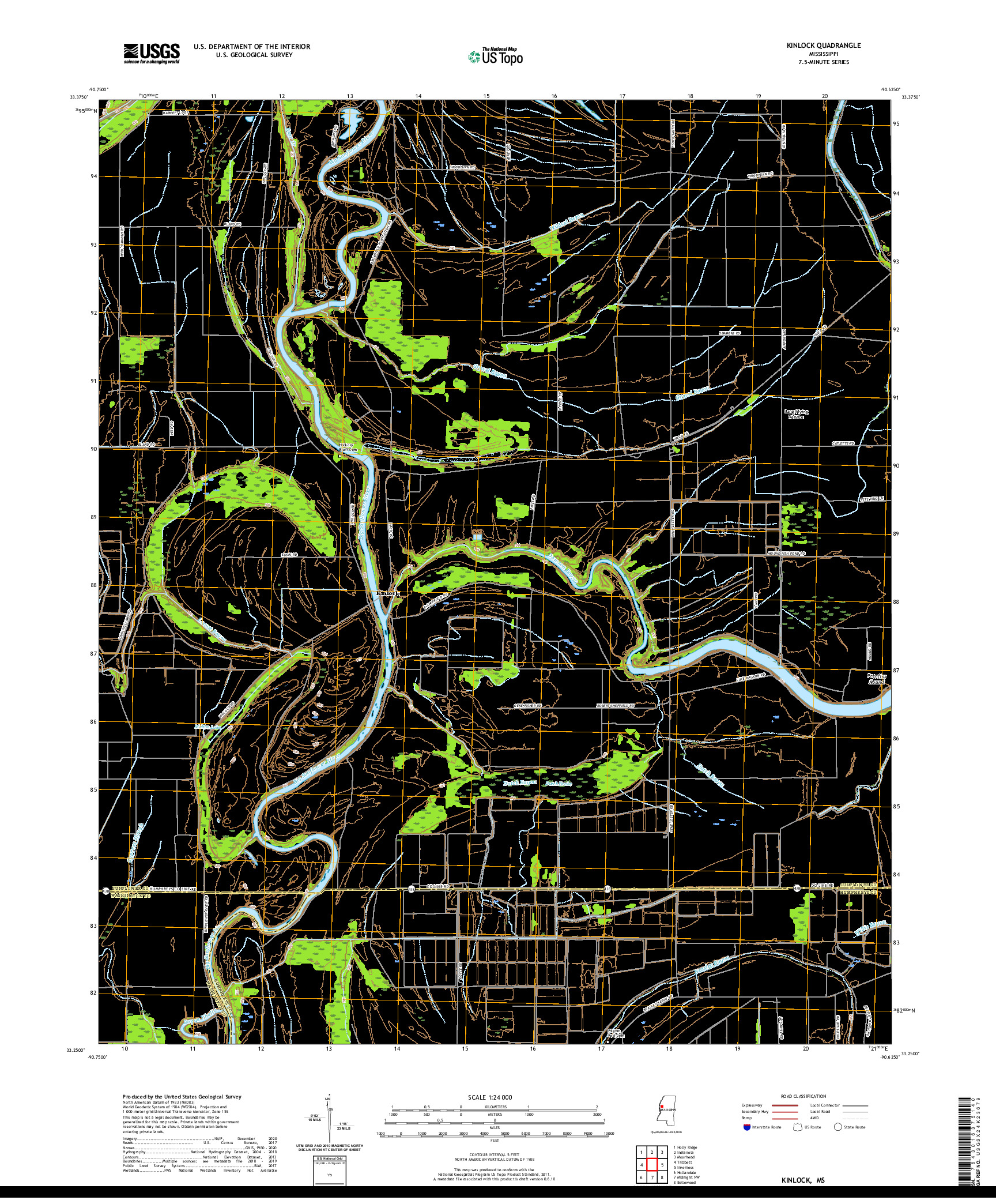 USGS US TOPO 7.5-MINUTE MAP FOR KINLOCK, MS 2020