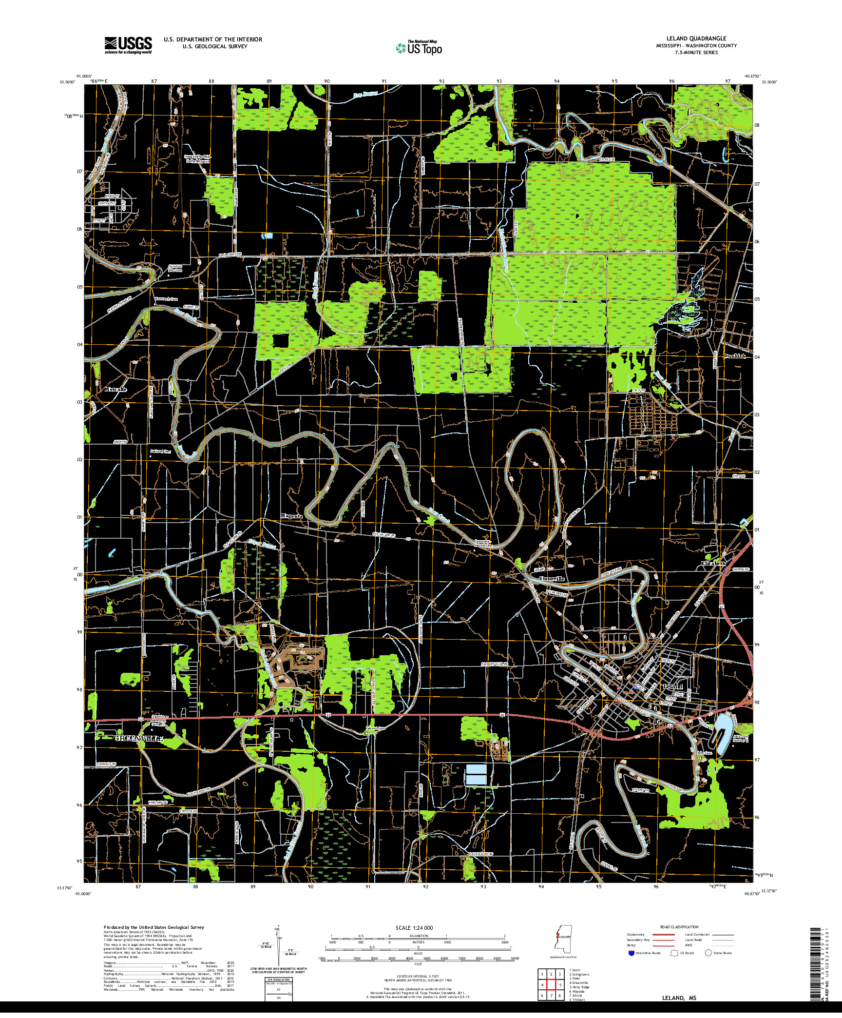 USGS US TOPO 7.5-MINUTE MAP FOR LELAND, MS 2020