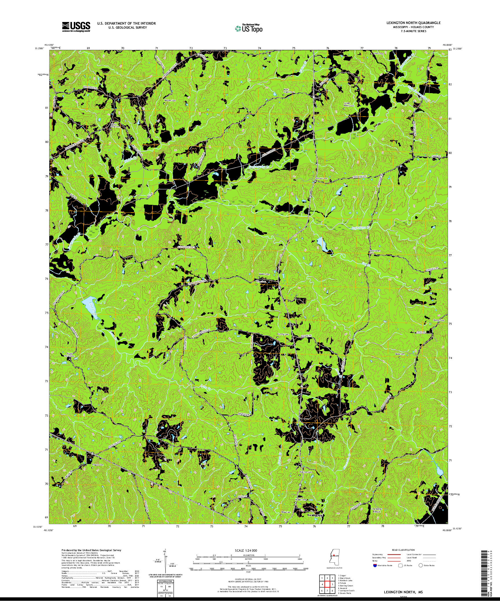 USGS US TOPO 7.5-MINUTE MAP FOR LEXINGTON NORTH, MS 2020