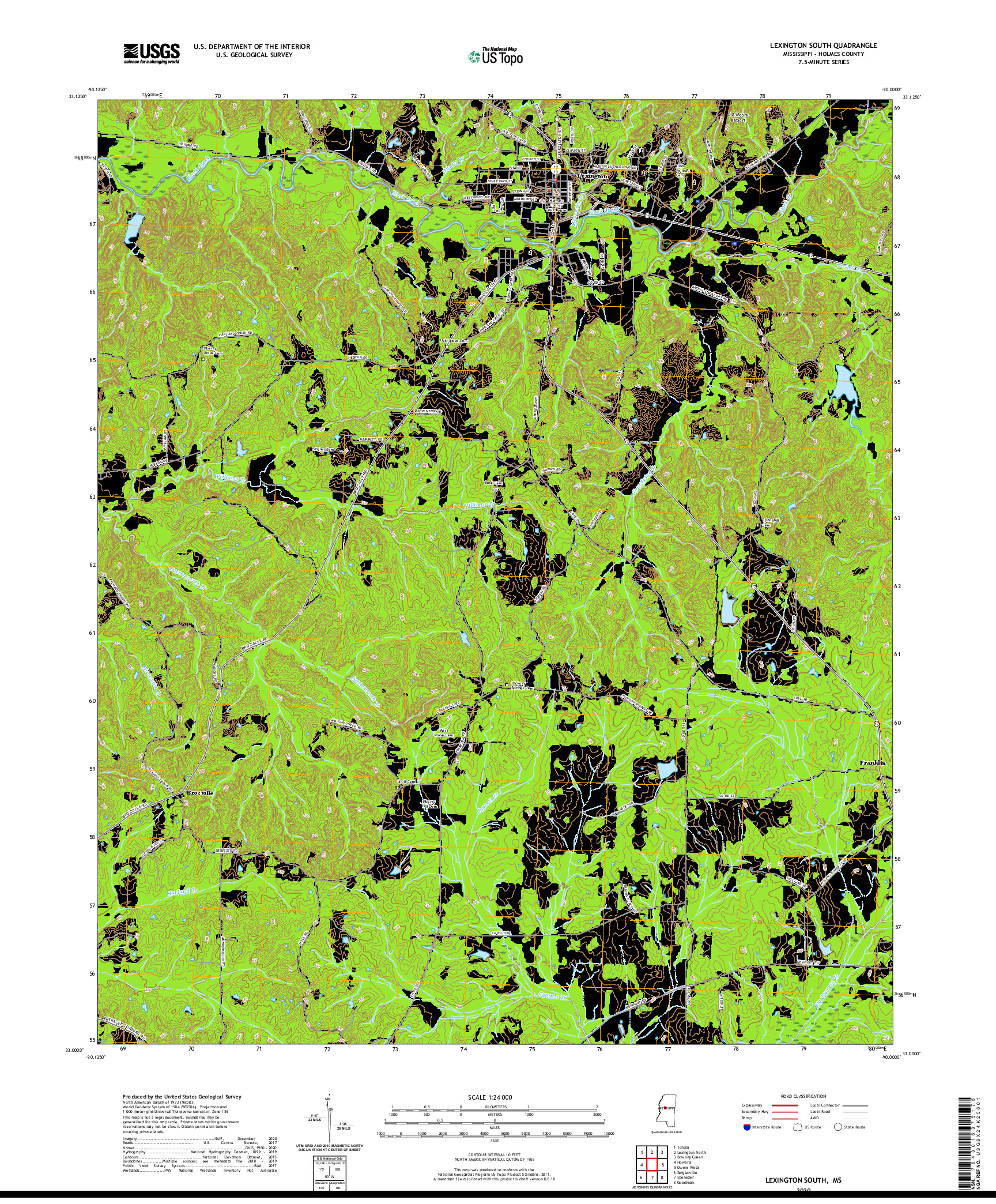 USGS US TOPO 7.5-MINUTE MAP FOR LEXINGTON SOUTH, MS 2020