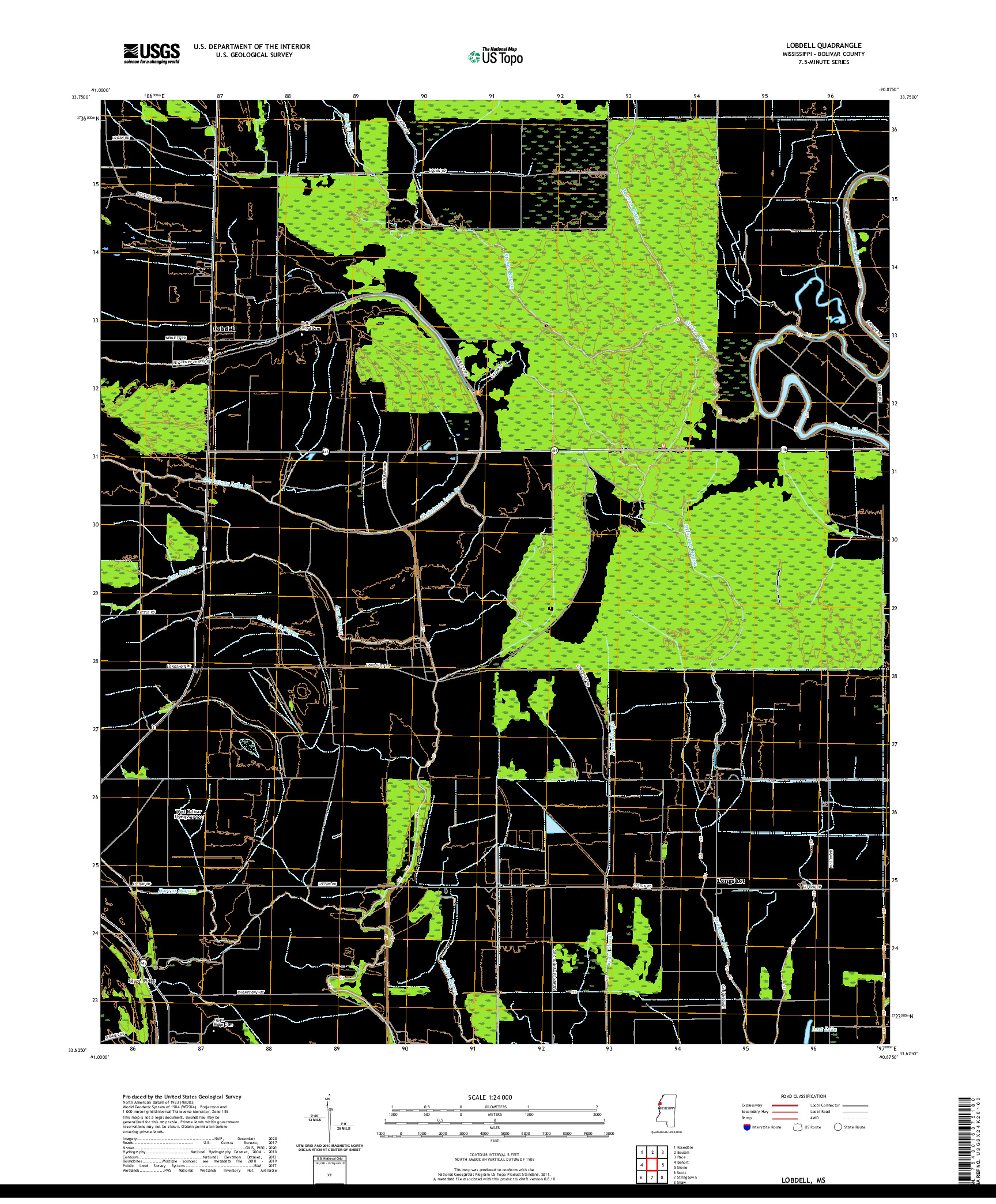 USGS US TOPO 7.5-MINUTE MAP FOR LOBDELL, MS 2020