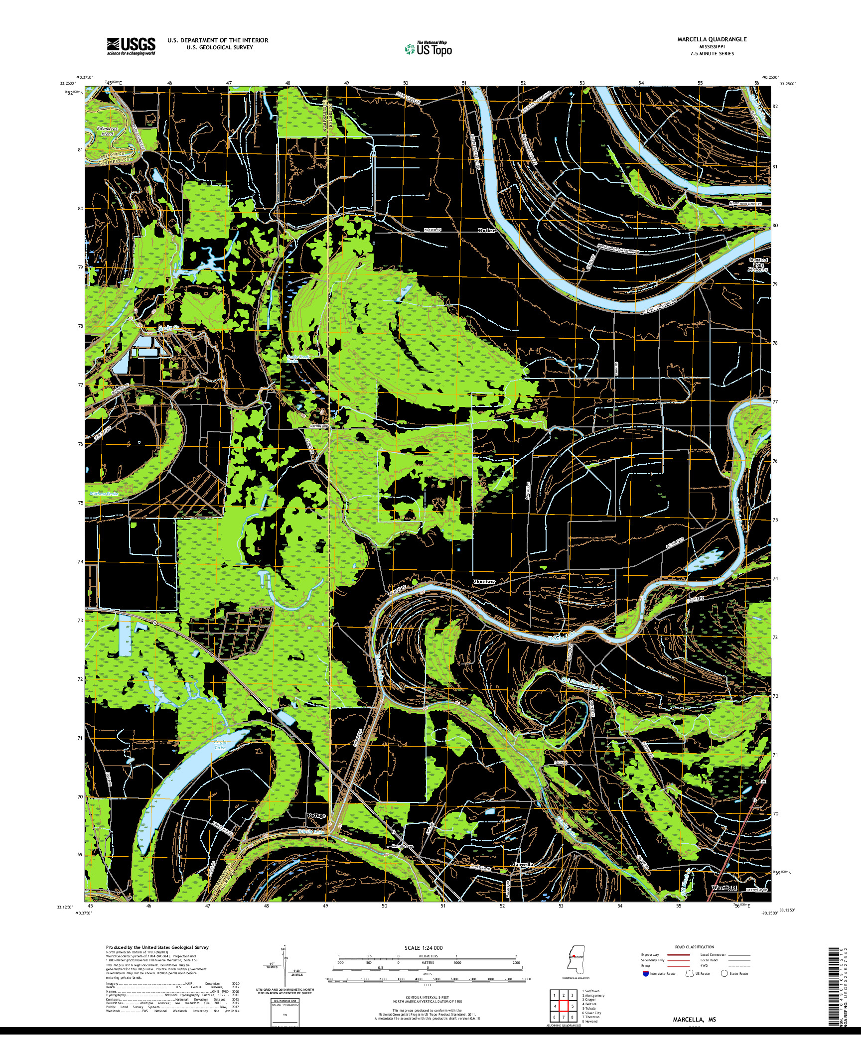 USGS US TOPO 7.5-MINUTE MAP FOR MARCELLA, MS 2020