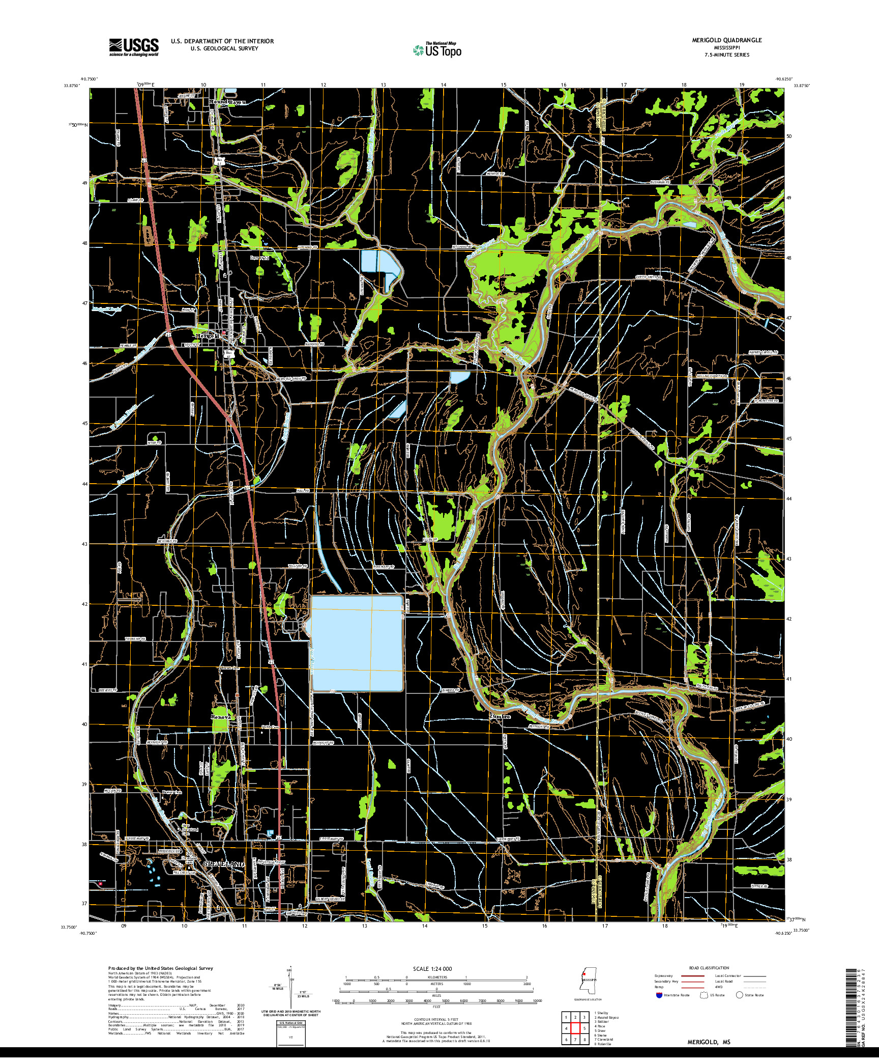 USGS US TOPO 7.5-MINUTE MAP FOR MERIGOLD, MS 2020