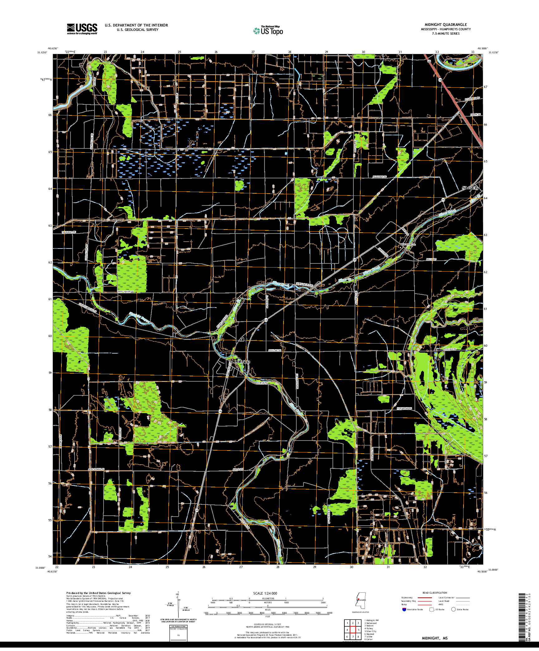 USGS US TOPO 7.5-MINUTE MAP FOR MIDNIGHT, MS 2020