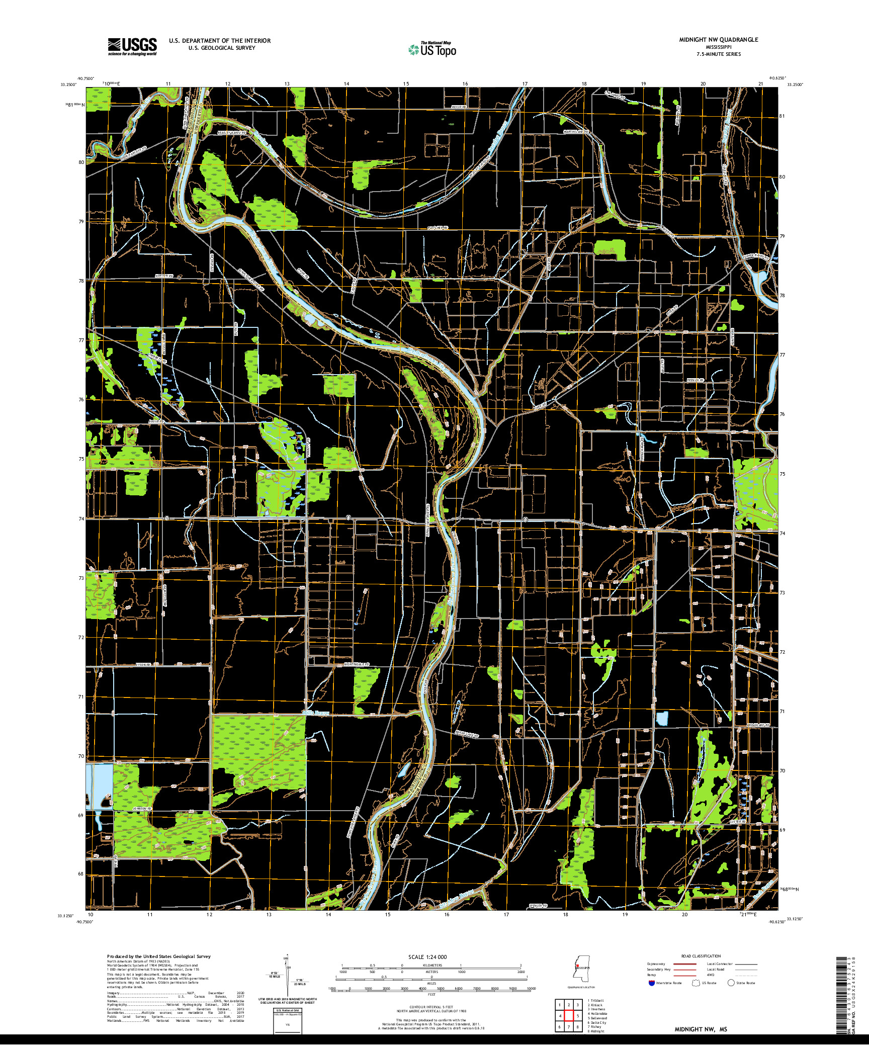 USGS US TOPO 7.5-MINUTE MAP FOR MIDNIGHT NW, MS 2020