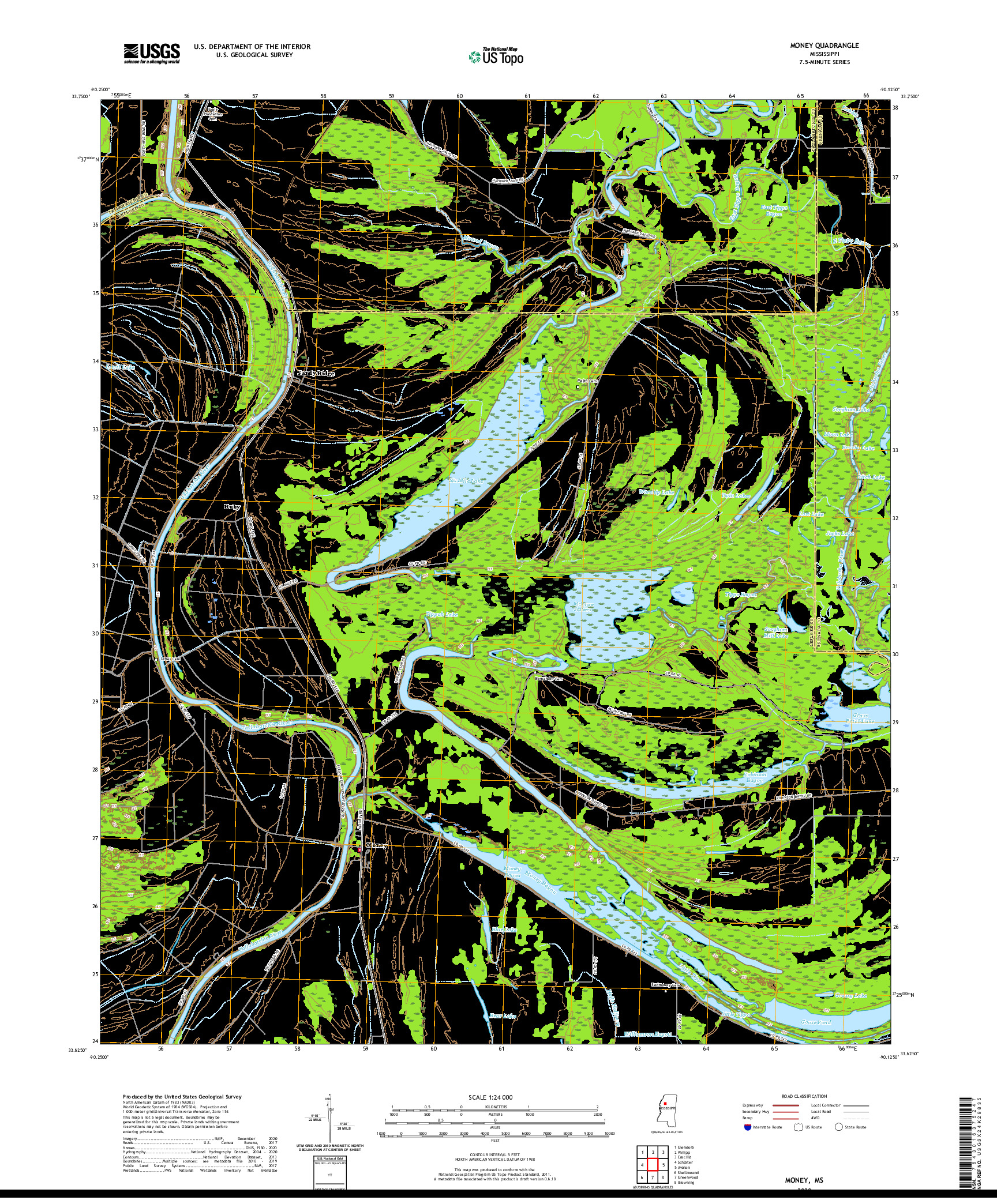 USGS US TOPO 7.5-MINUTE MAP FOR MONEY, MS 2020