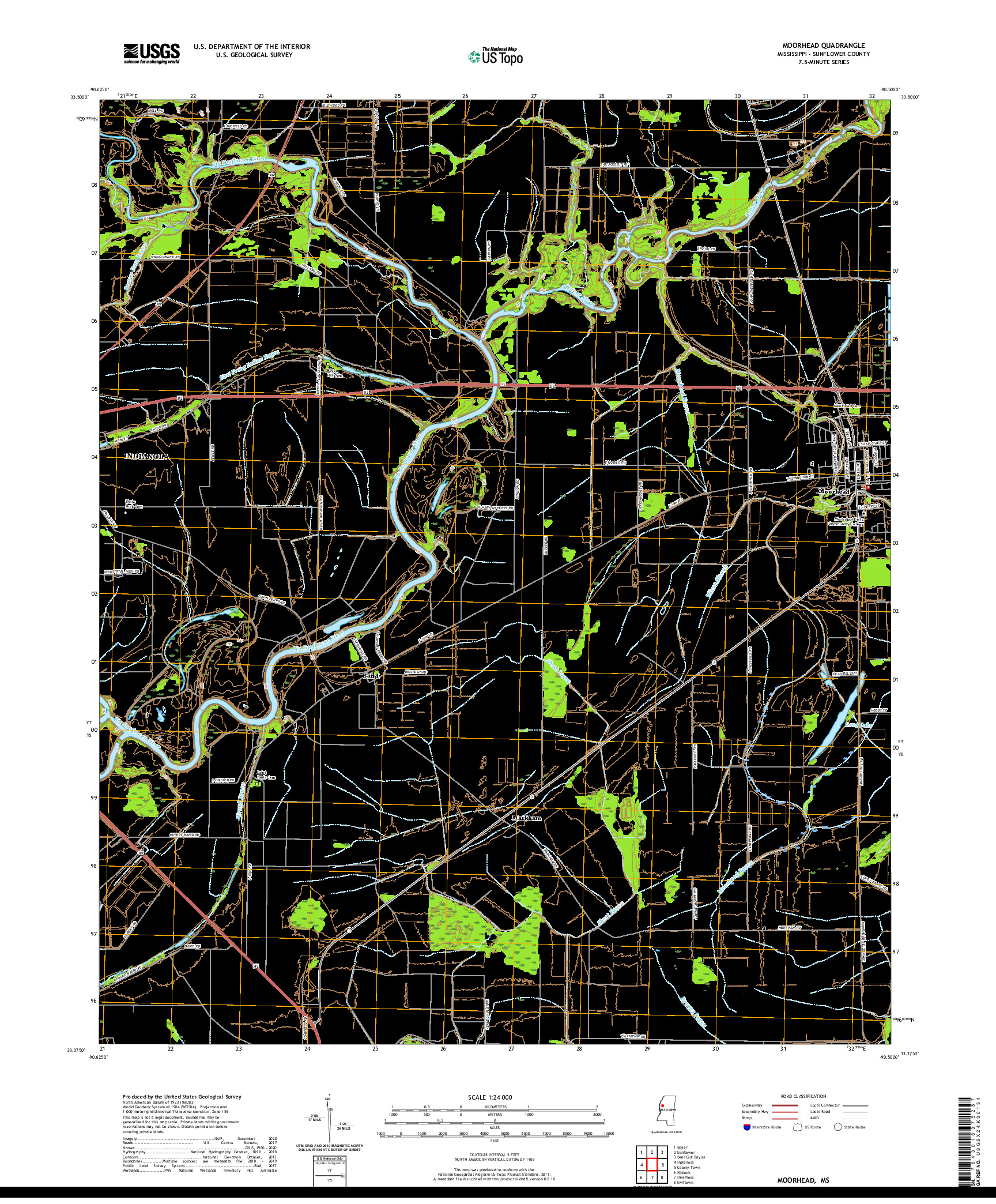 USGS US TOPO 7.5-MINUTE MAP FOR MOORHEAD, MS 2020