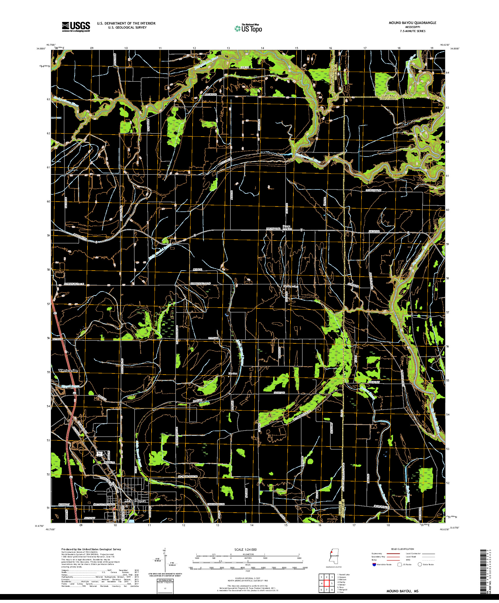 USGS US TOPO 7.5-MINUTE MAP FOR MOUND BAYOU, MS 2020