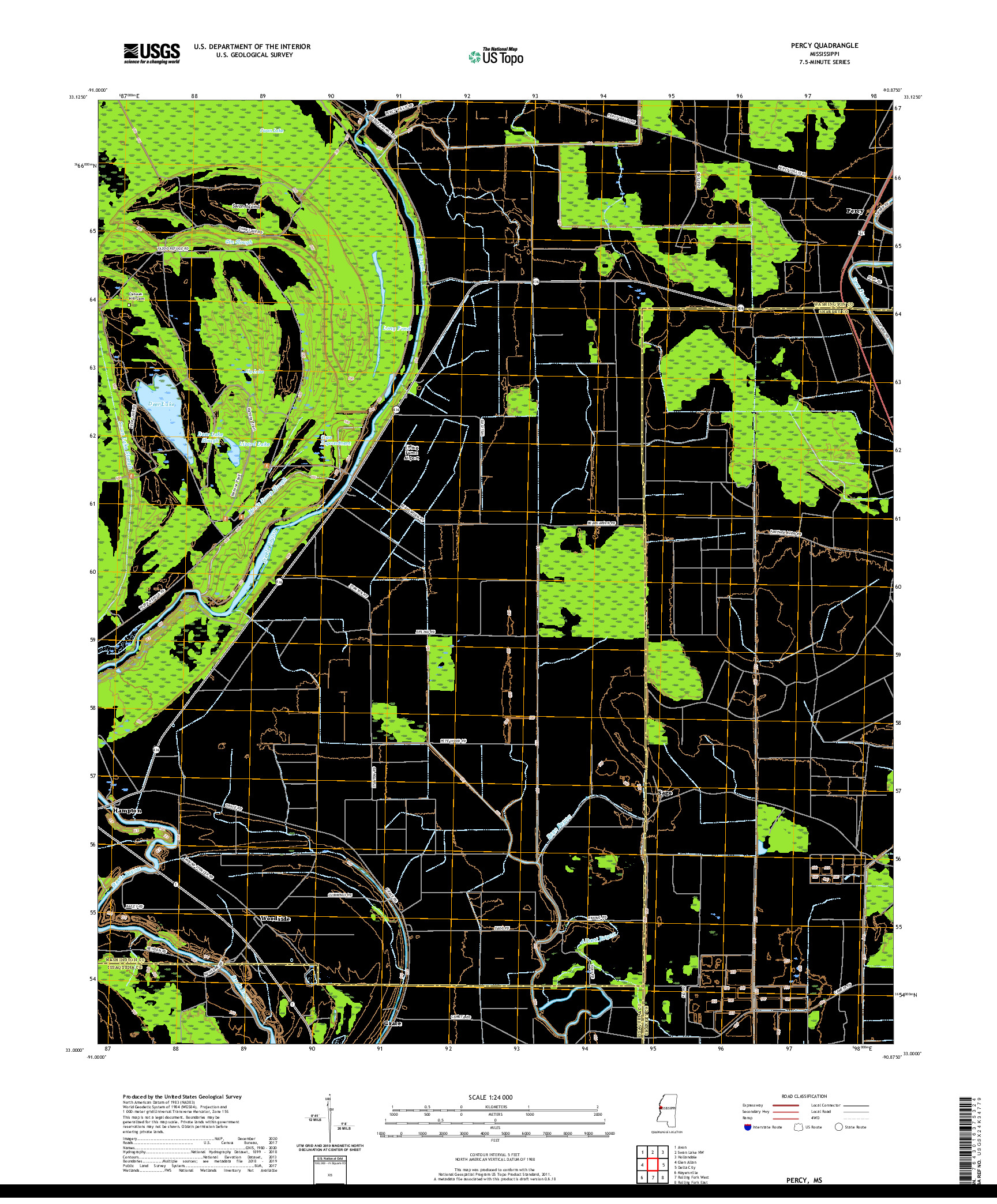 USGS US TOPO 7.5-MINUTE MAP FOR PERCY, MS 2020