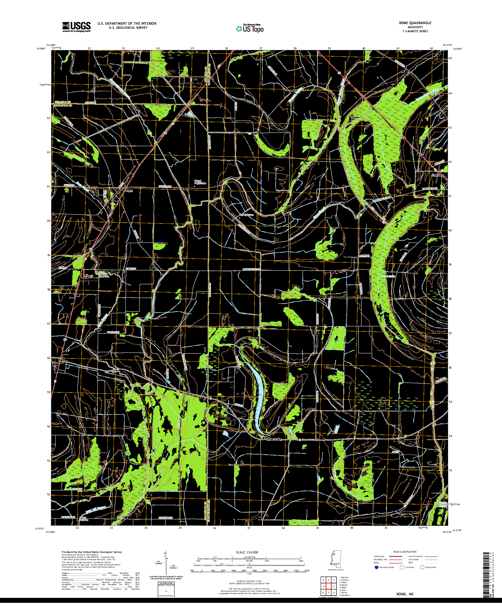 USGS US TOPO 7.5-MINUTE MAP FOR ROME, MS 2020