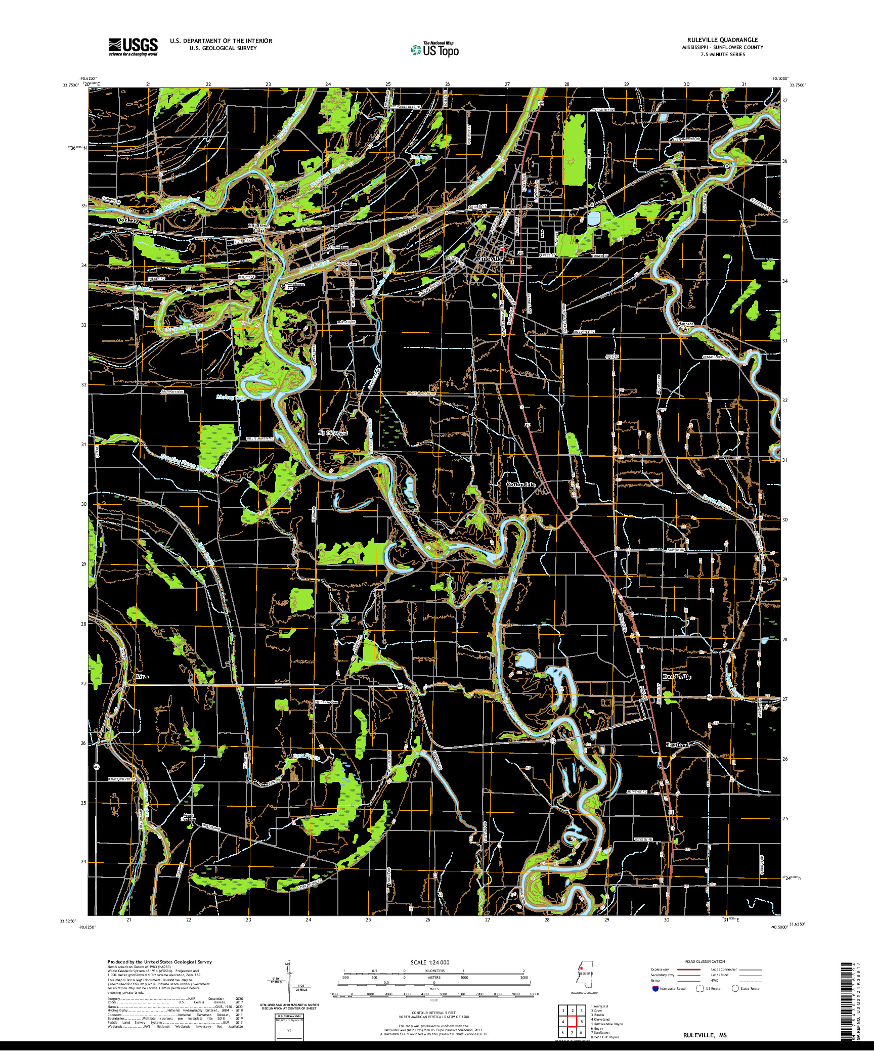 USGS US TOPO 7.5-MINUTE MAP FOR RULEVILLE, MS 2020