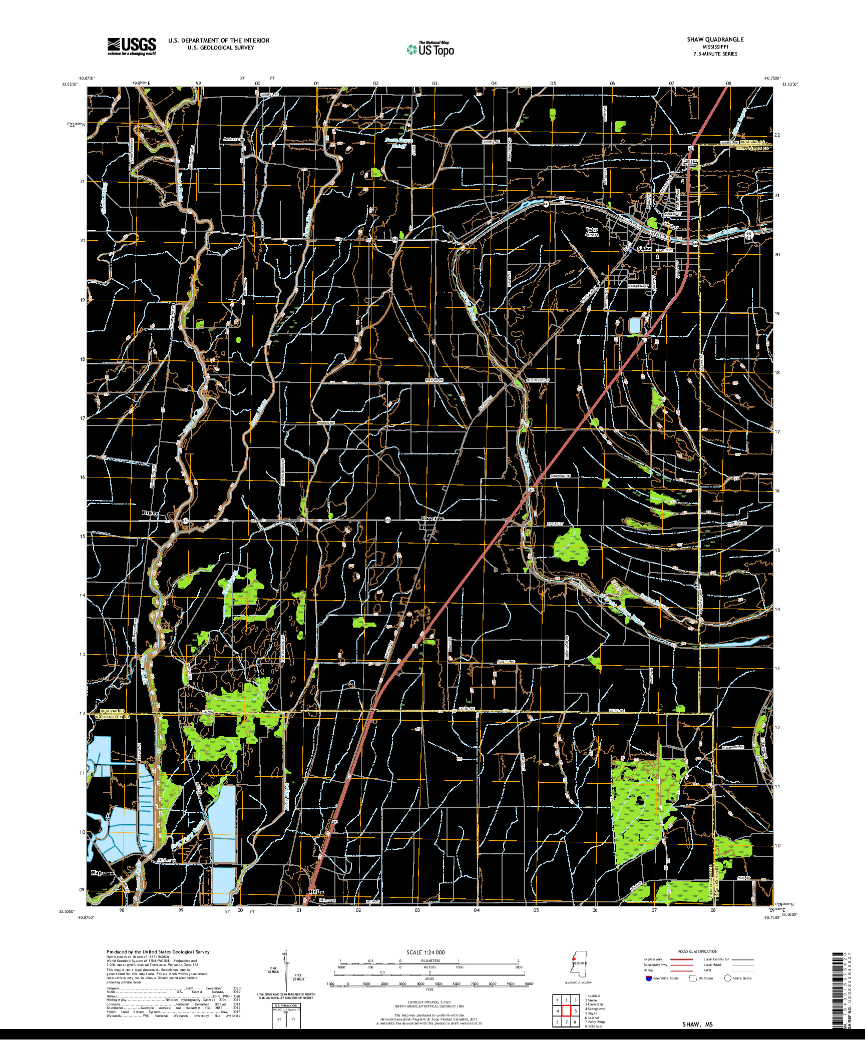 USGS US TOPO 7.5-MINUTE MAP FOR SHAW, MS 2020