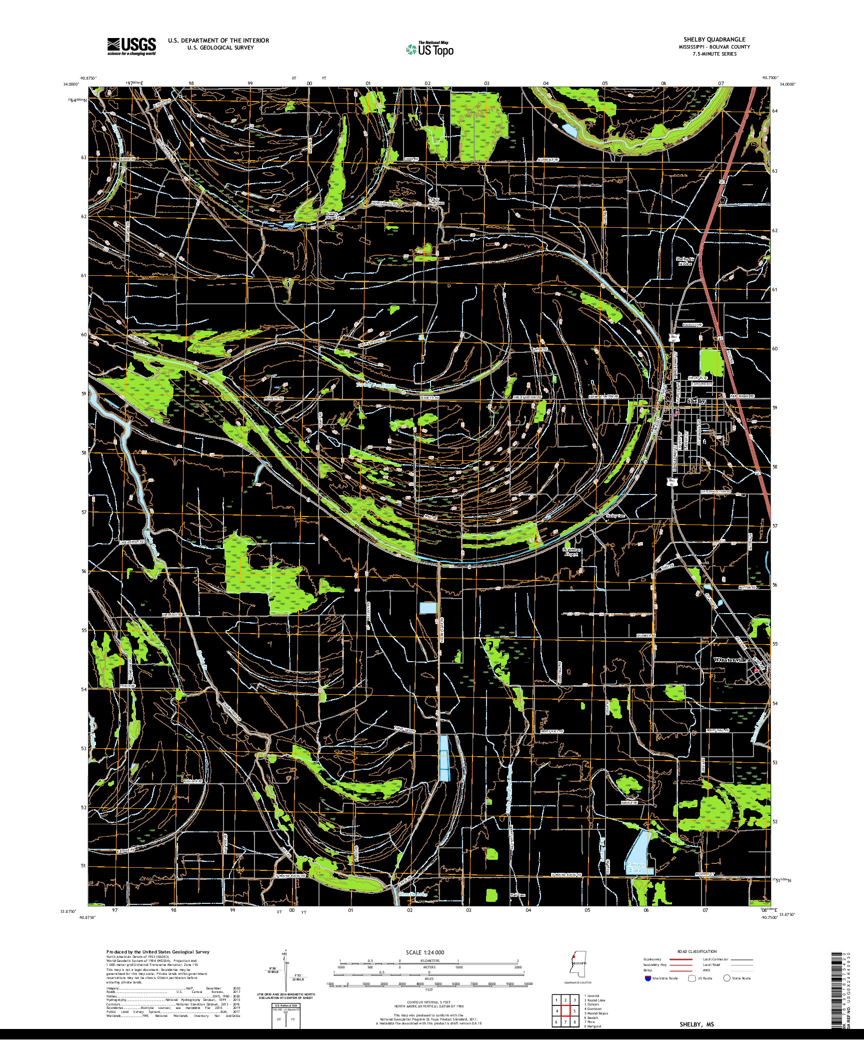 USGS US TOPO 7.5-MINUTE MAP FOR SHELBY, MS 2020