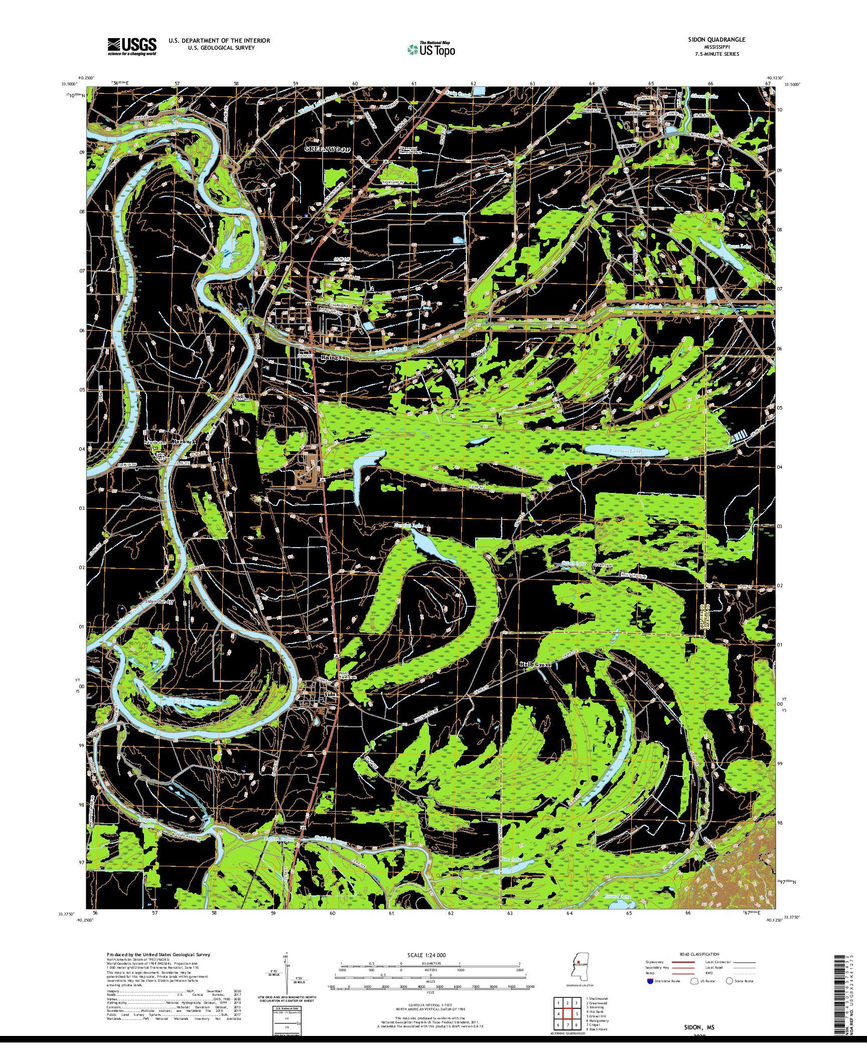 USGS US TOPO 7.5-MINUTE MAP FOR SIDON, MS 2020