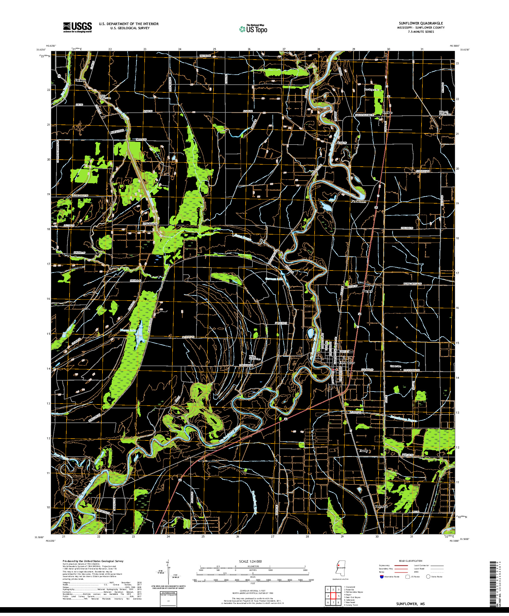 USGS US TOPO 7.5-MINUTE MAP FOR SUNFLOWER, MS 2020