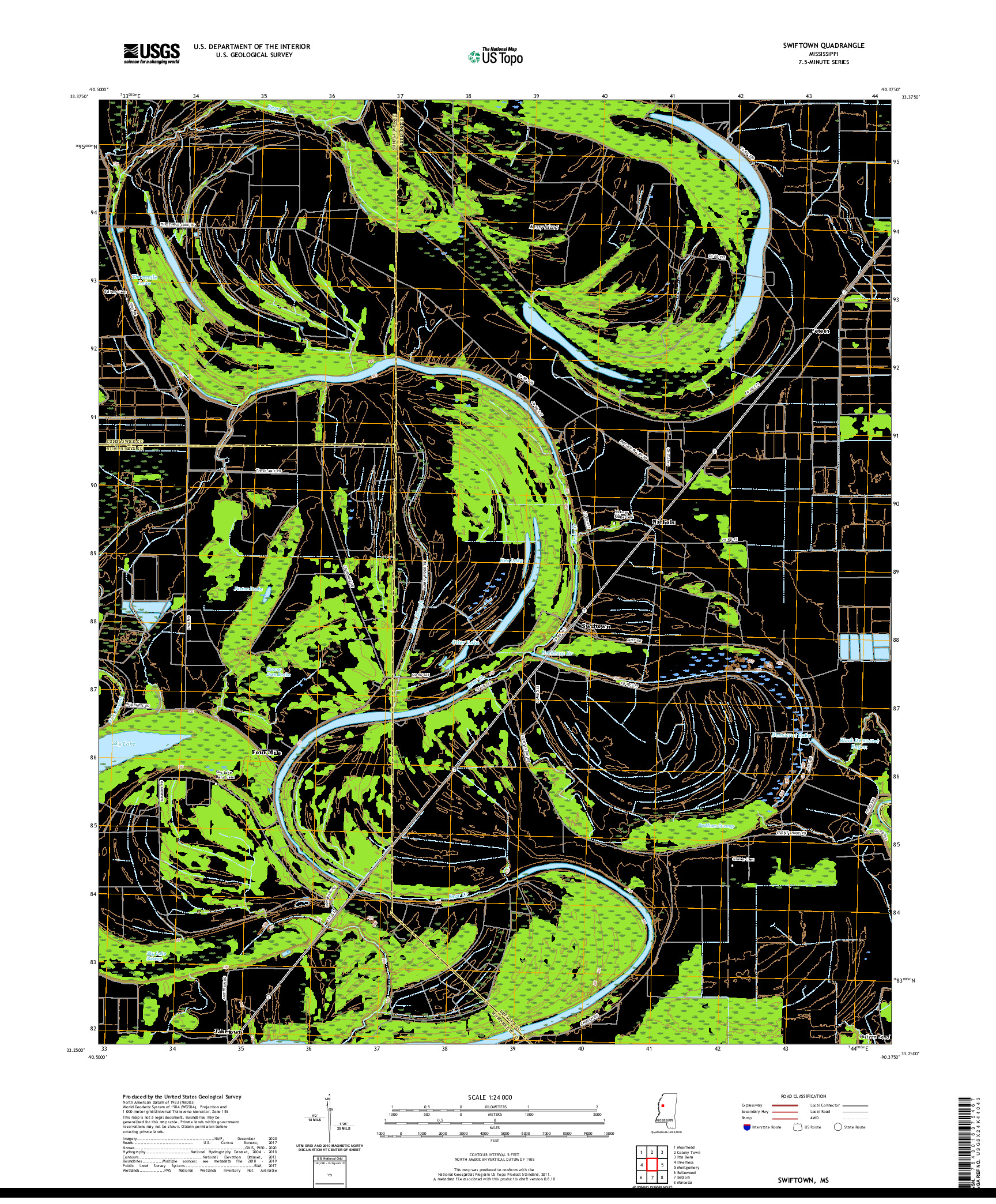 USGS US TOPO 7.5-MINUTE MAP FOR SWIFTOWN, MS 2020