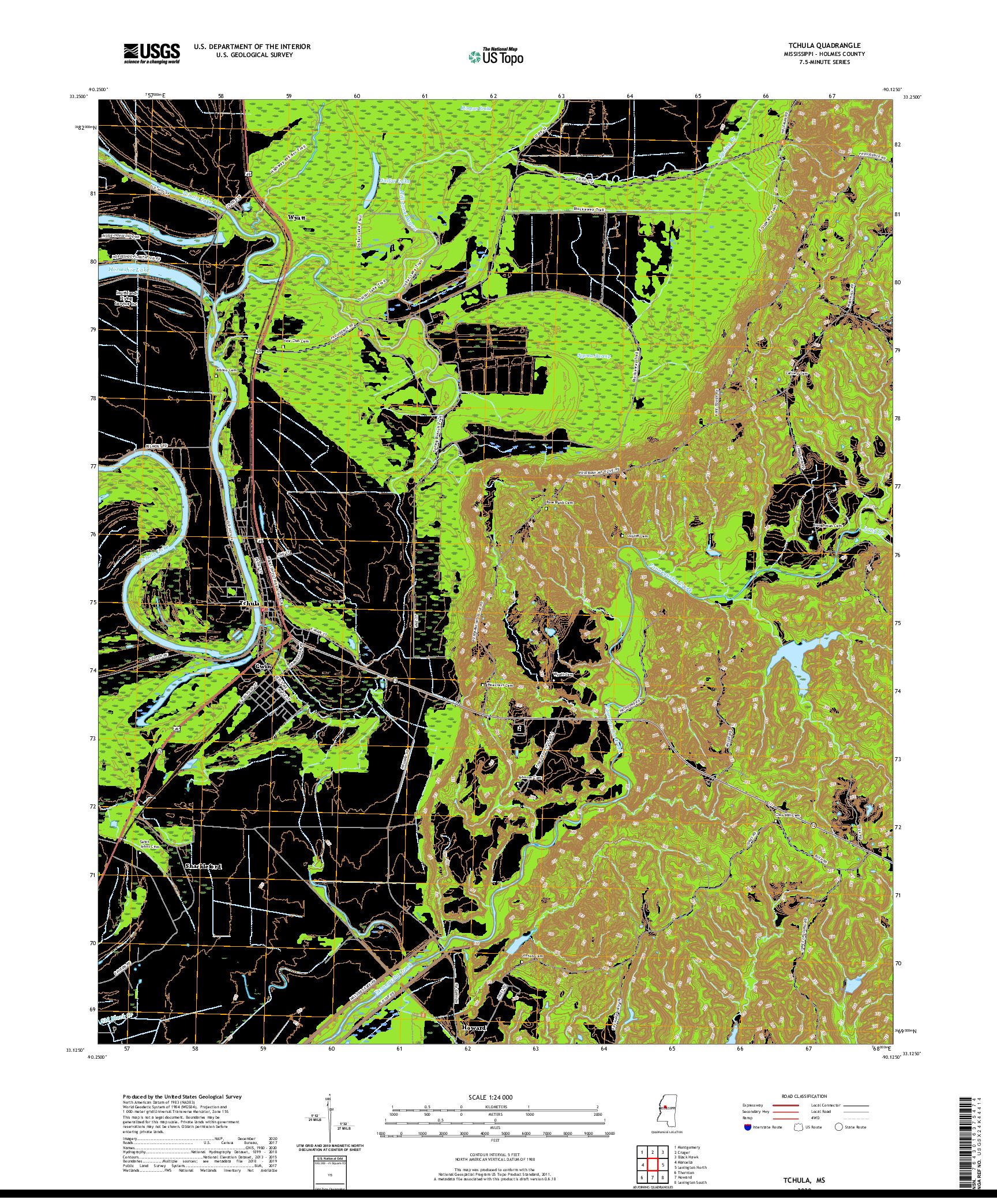 USGS US TOPO 7.5-MINUTE MAP FOR TCHULA, MS 2020