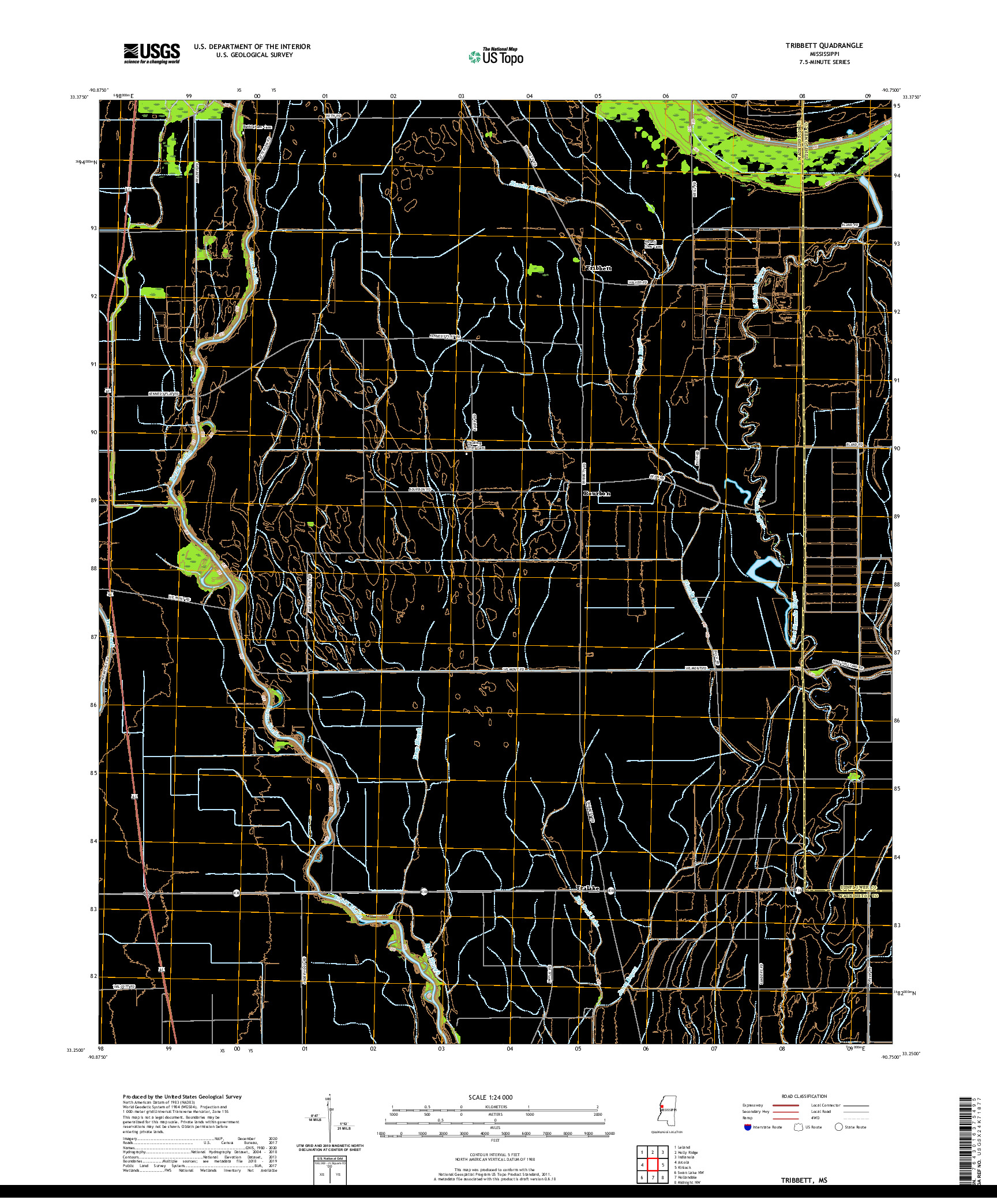 USGS US TOPO 7.5-MINUTE MAP FOR TRIBBETT, MS 2020