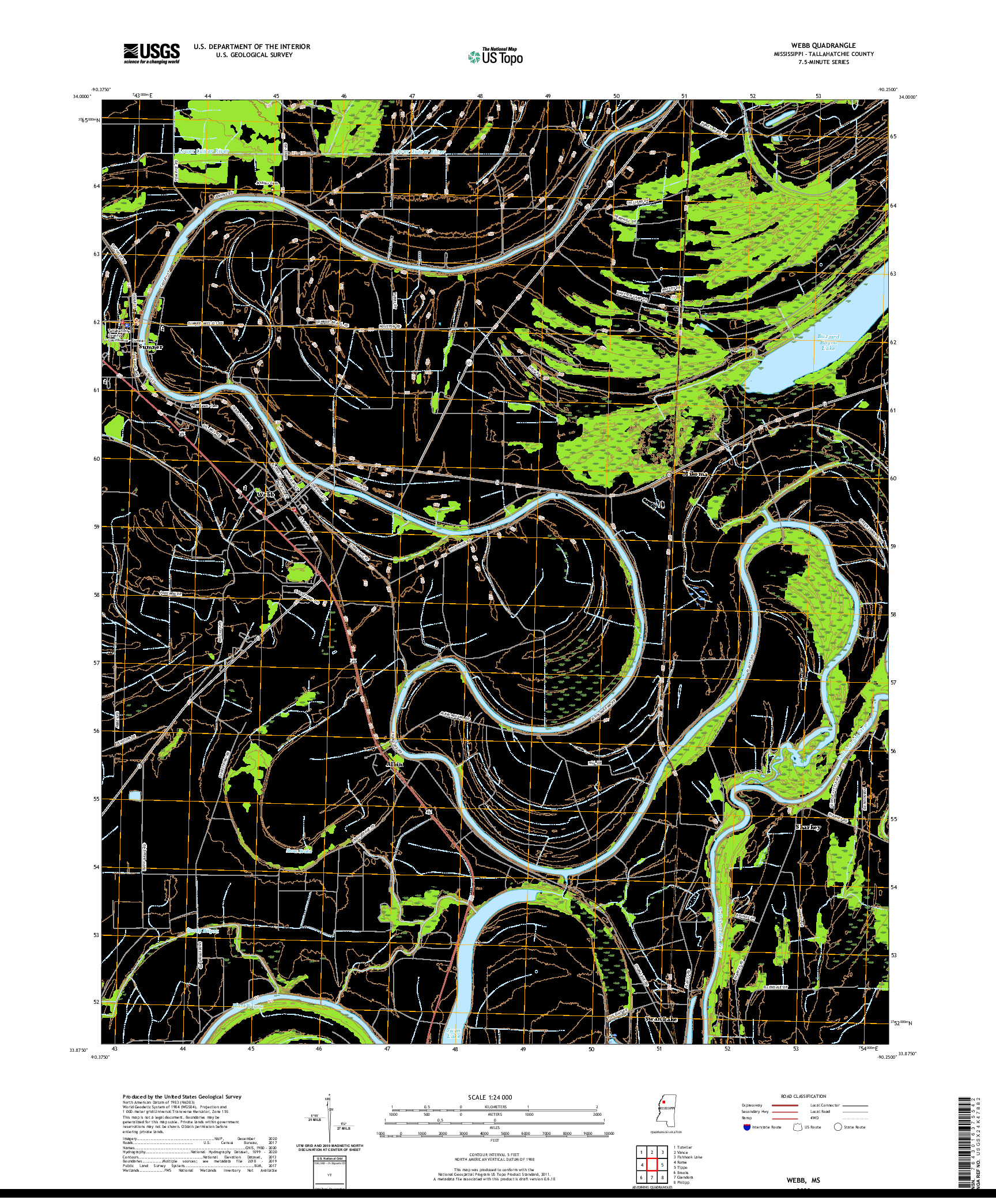 USGS US TOPO 7.5-MINUTE MAP FOR WEBB, MS 2020