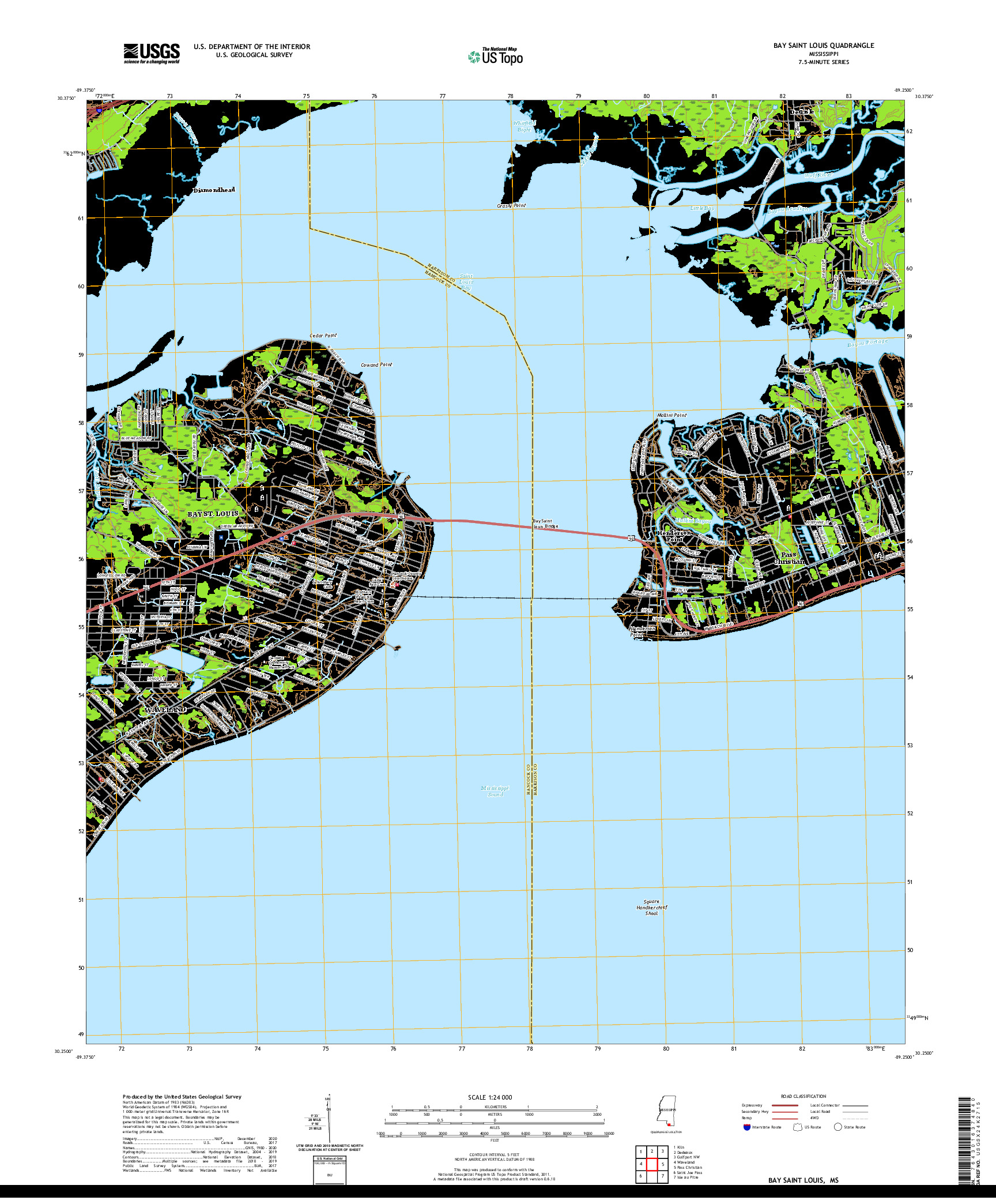 USGS US TOPO 7.5-MINUTE MAP FOR BAY SAINT LOUIS, MS 2020