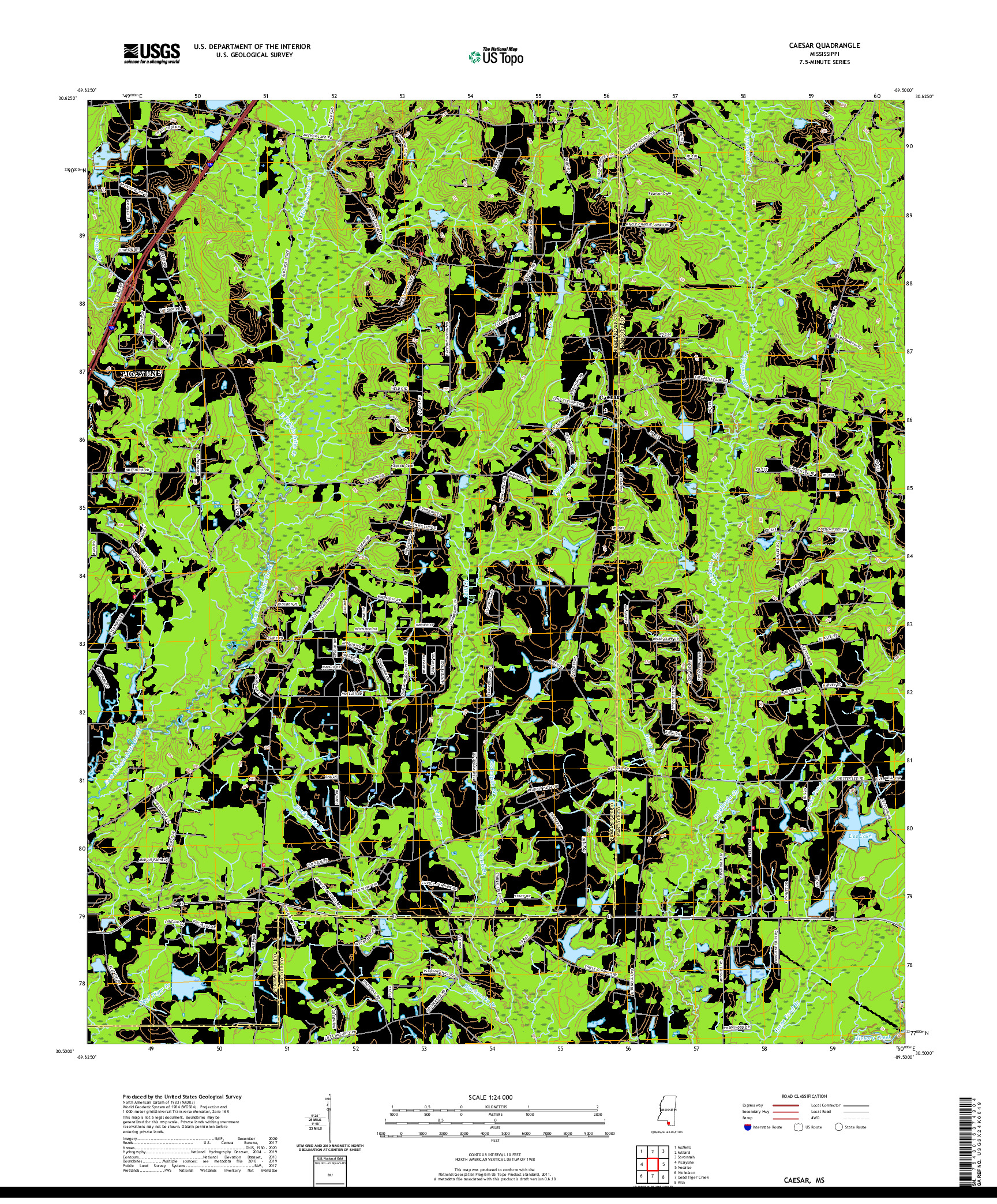 USGS US TOPO 7.5-MINUTE MAP FOR CAESAR, MS 2020