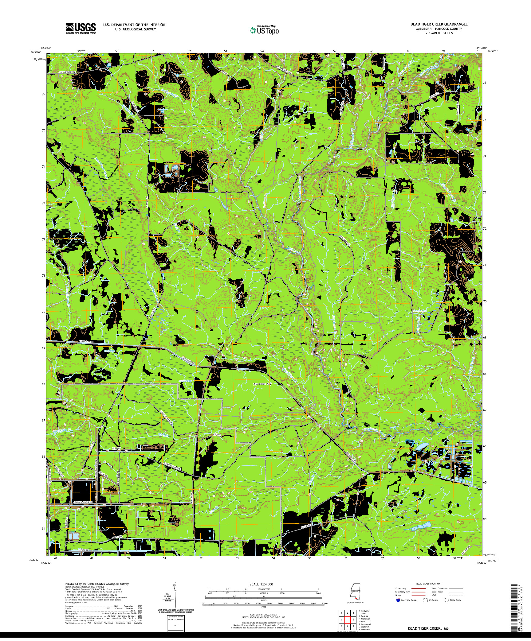 USGS US TOPO 7.5-MINUTE MAP FOR DEAD TIGER CREEK, MS 2020