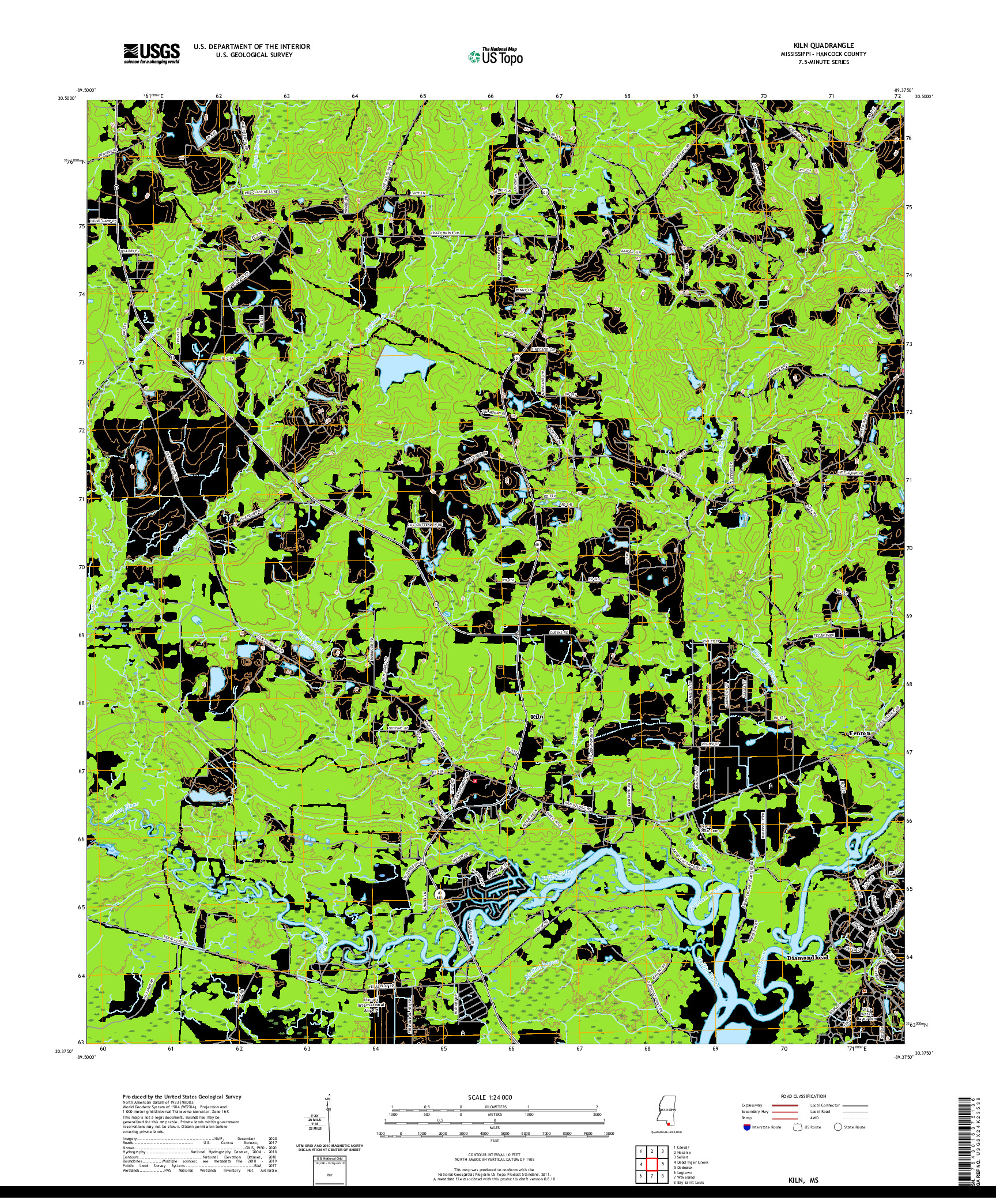 USGS US TOPO 7.5-MINUTE MAP FOR KILN, MS 2020
