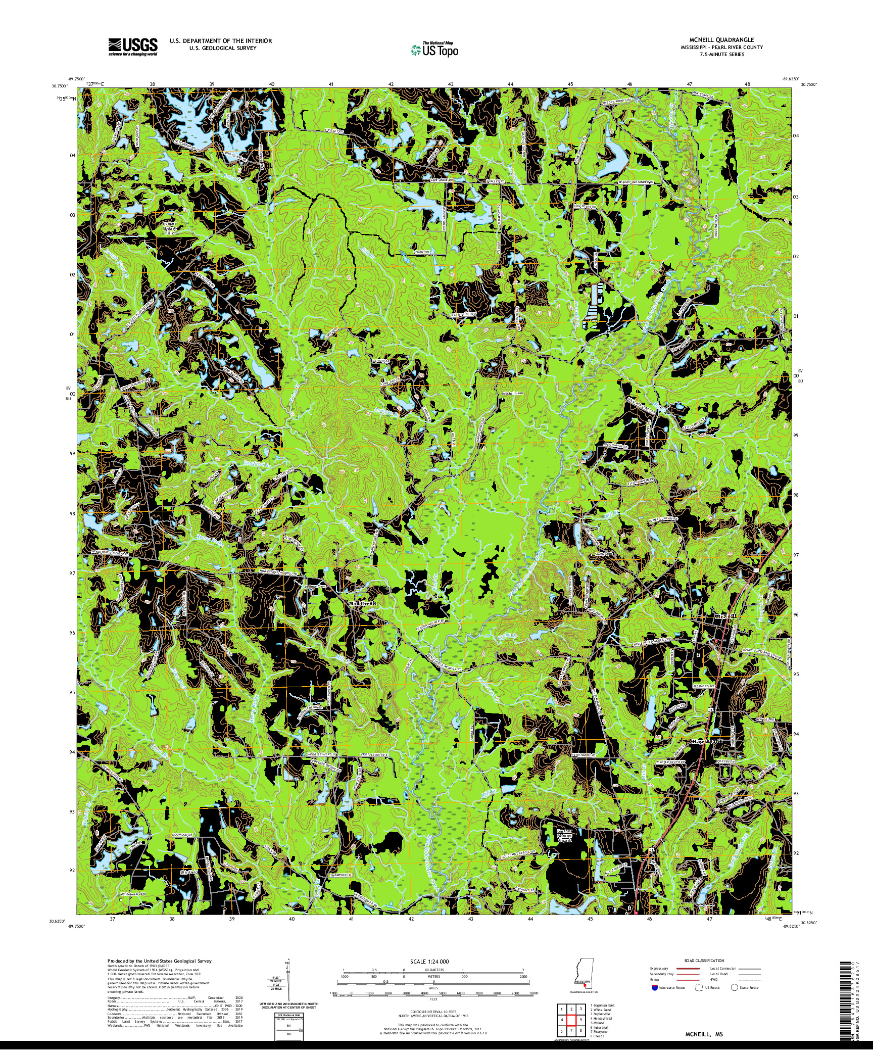 USGS US TOPO 7.5-MINUTE MAP FOR MCNEILL, MS 2020