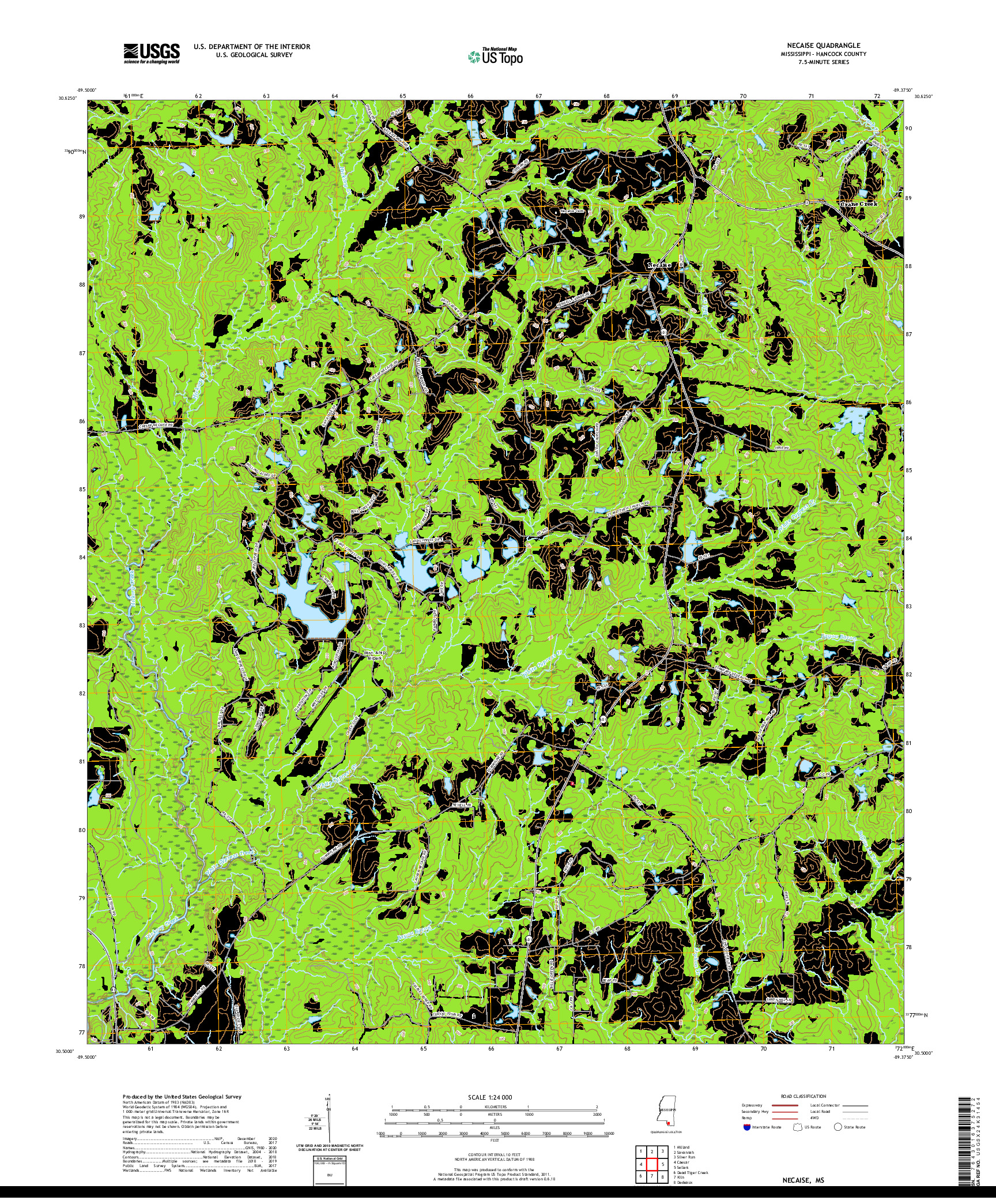 USGS US TOPO 7.5-MINUTE MAP FOR NECAISE, MS 2020