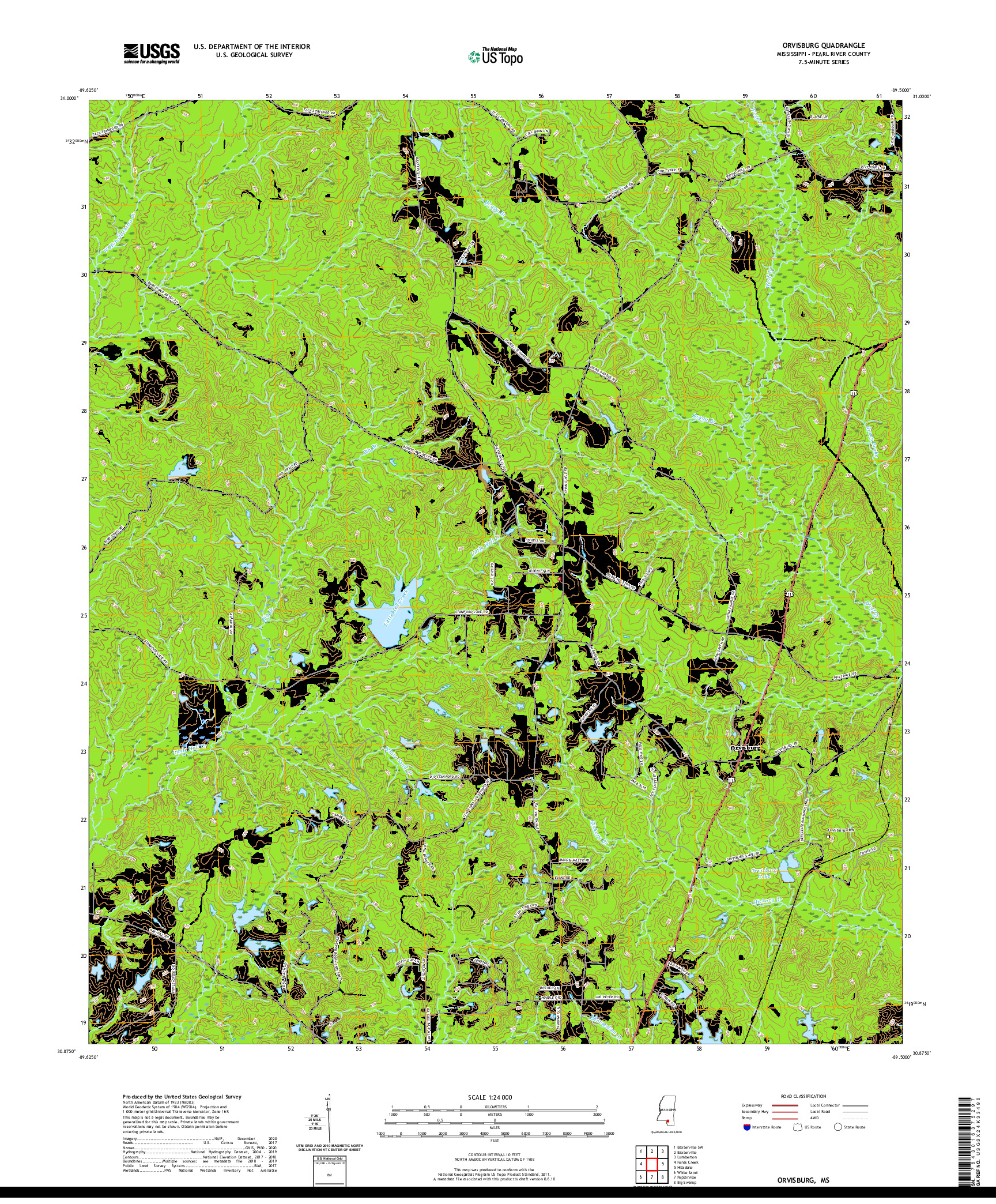 USGS US TOPO 7.5-MINUTE MAP FOR ORVISBURG, MS 2020