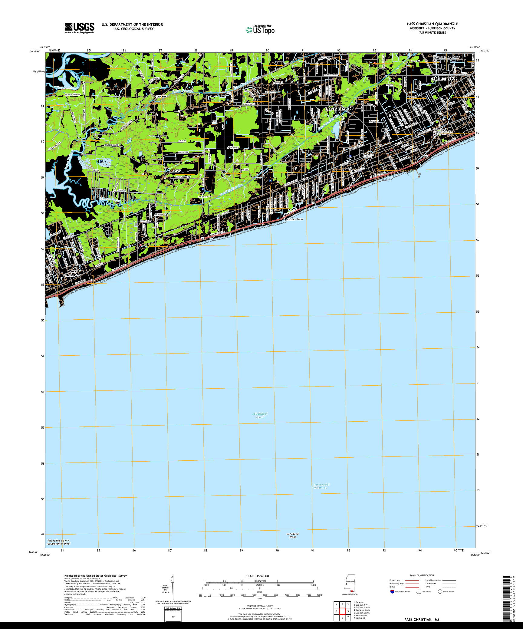 USGS US TOPO 7.5-MINUTE MAP FOR PASS CHRISTIAN, MS 2020