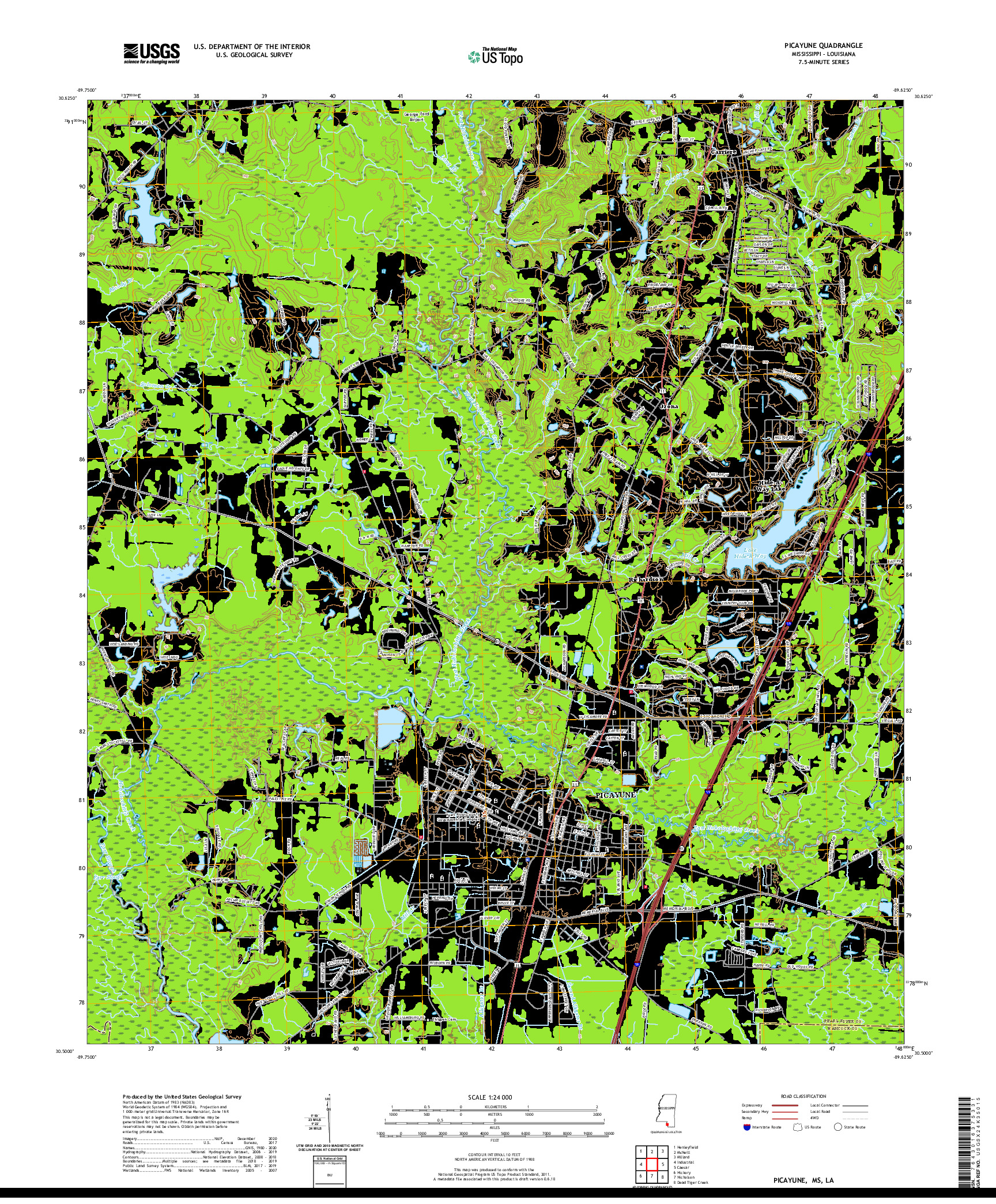USGS US TOPO 7.5-MINUTE MAP FOR PICAYUNE, MS,LA 2020