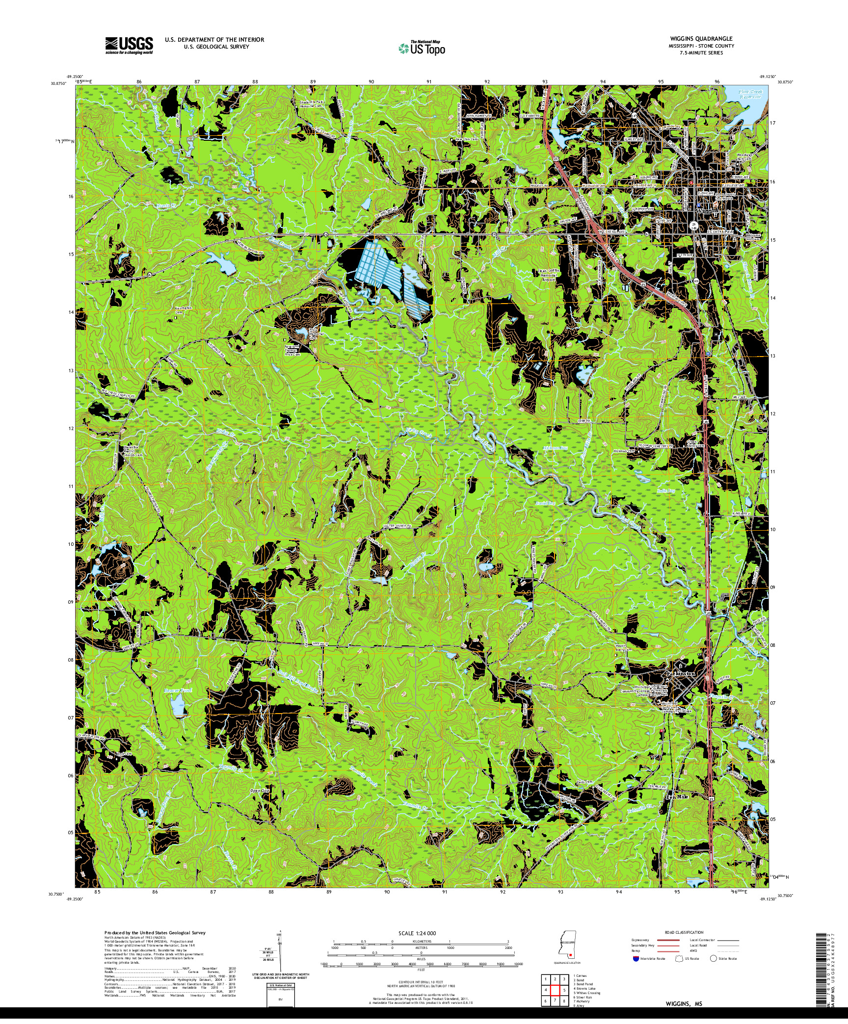USGS US TOPO 7.5-MINUTE MAP FOR WIGGINS, MS 2020