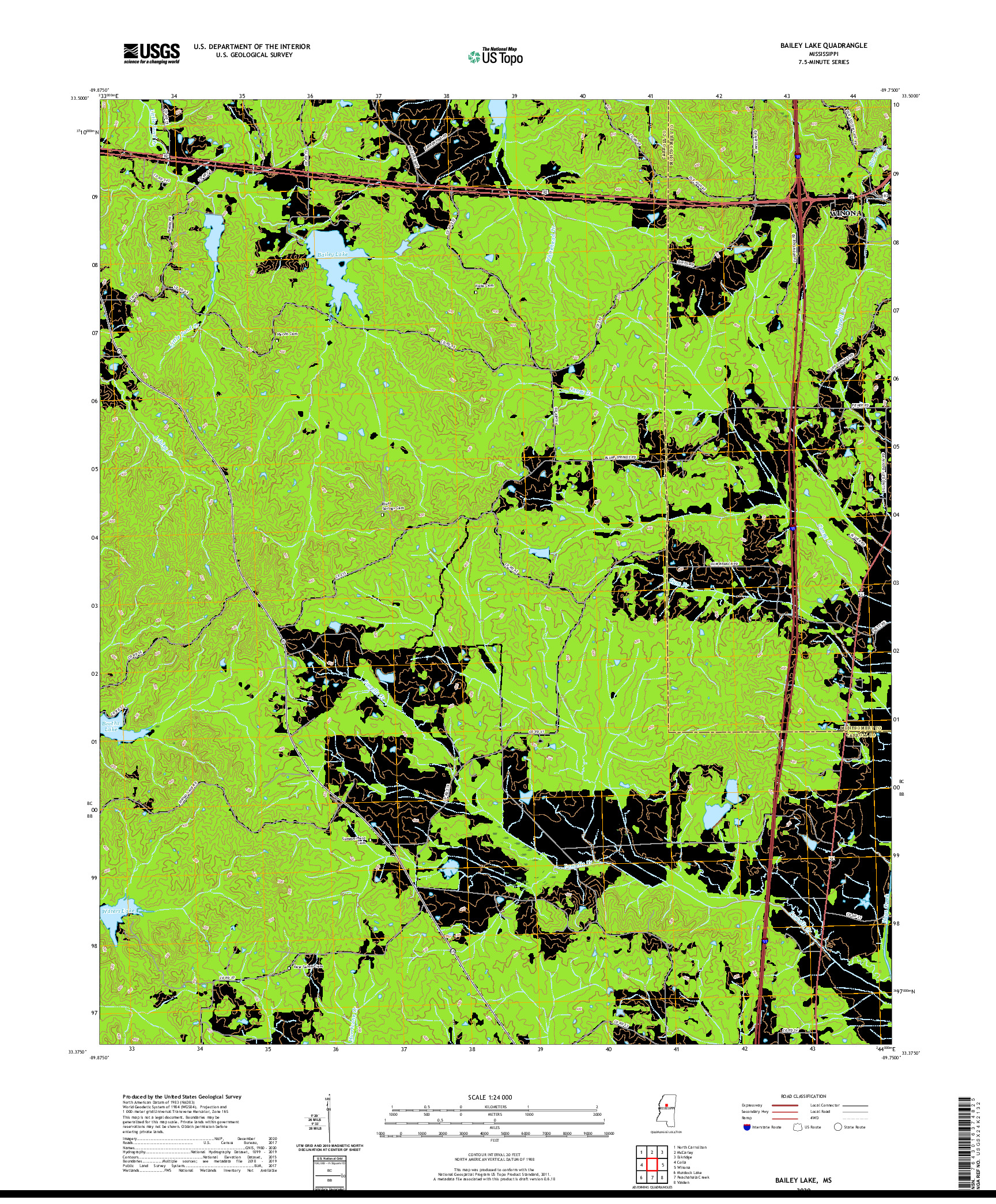 USGS US TOPO 7.5-MINUTE MAP FOR BAILEY LAKE, MS 2020