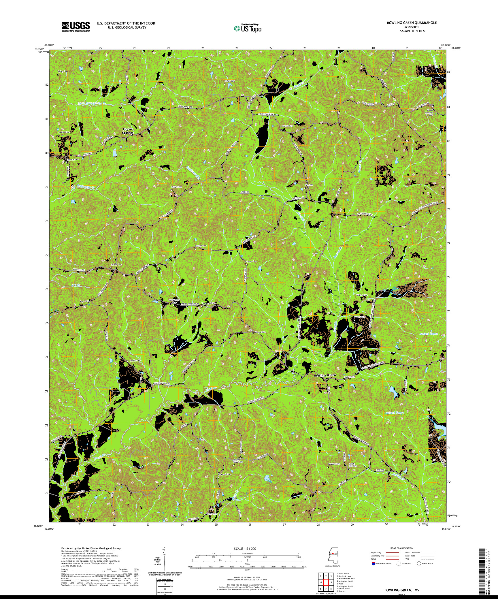 USGS US TOPO 7.5-MINUTE MAP FOR BOWLING GREEN, MS 2020