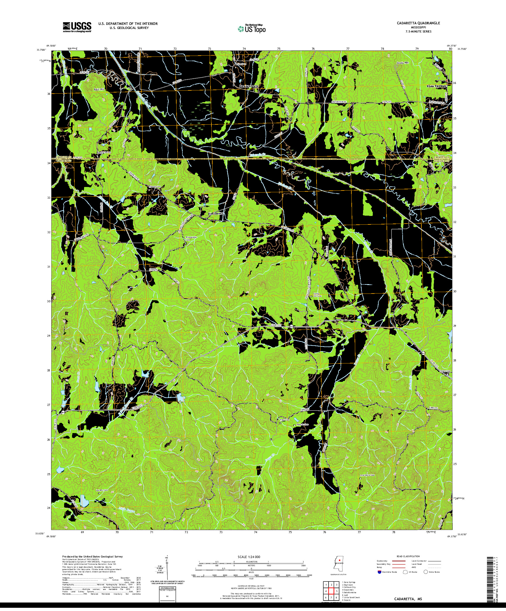 USGS US TOPO 7.5-MINUTE MAP FOR CADARETTA, MS 2020