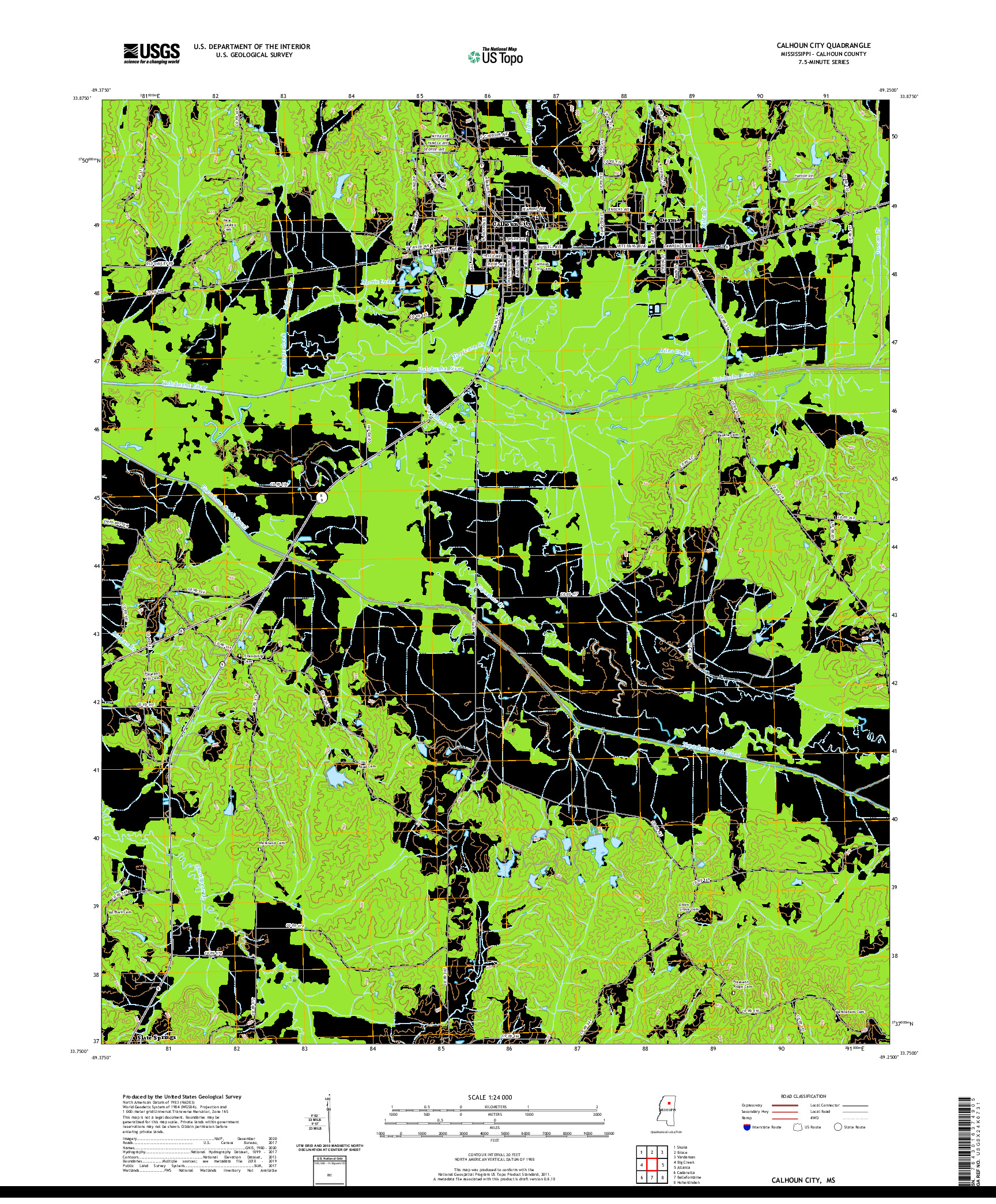 USGS US TOPO 7.5-MINUTE MAP FOR CALHOUN CITY, MS 2020