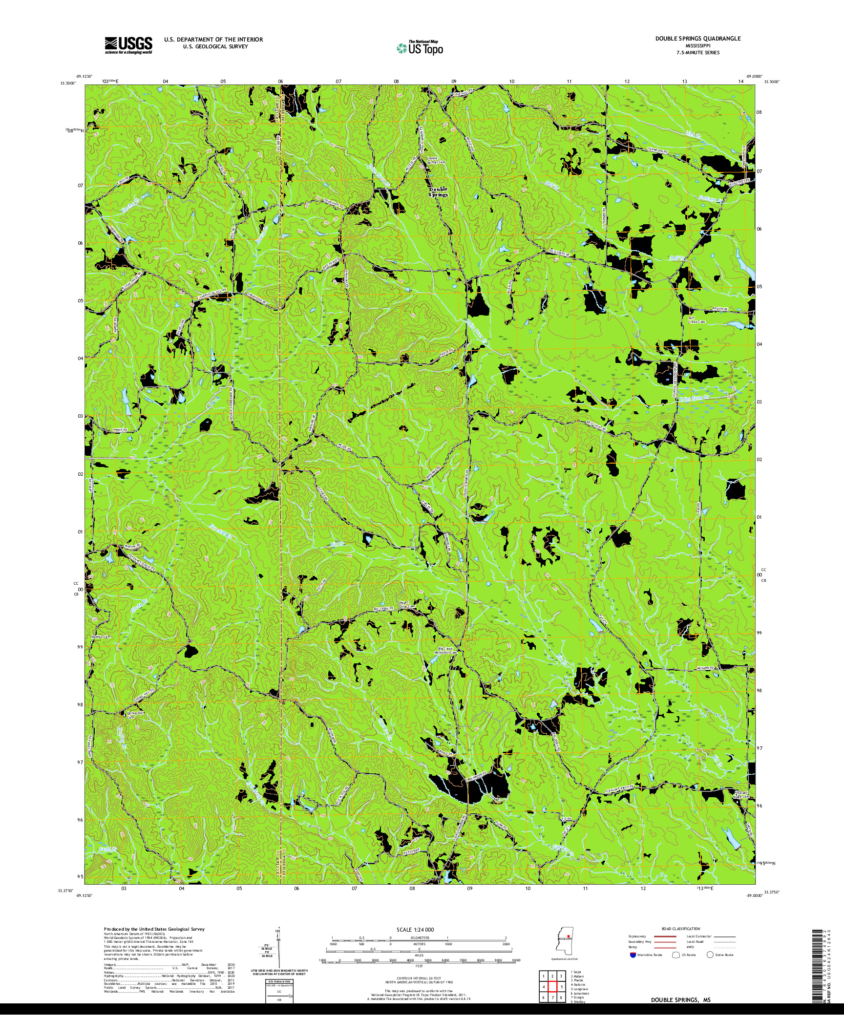 USGS US TOPO 7.5-MINUTE MAP FOR DOUBLE SPRINGS, MS 2020