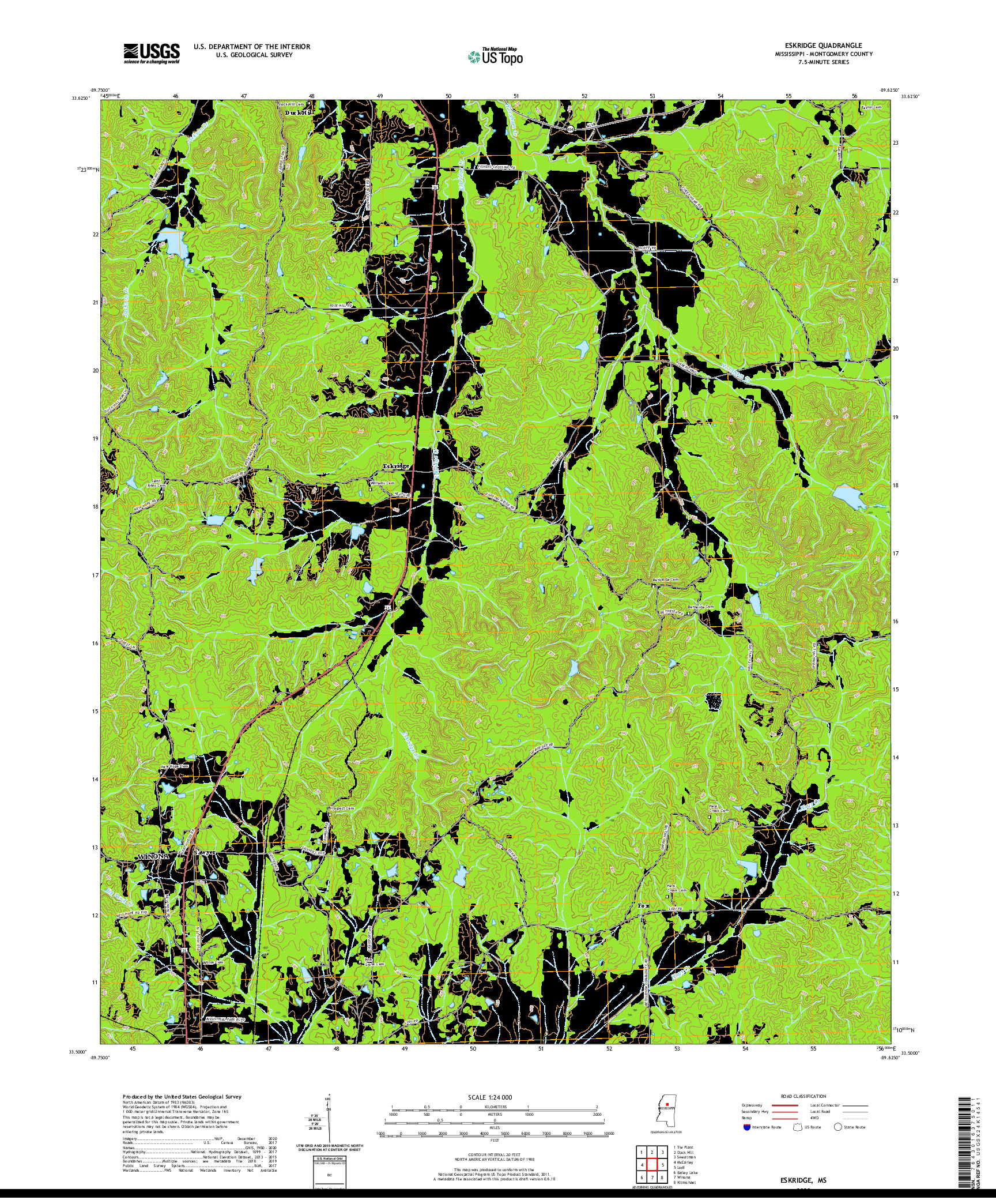 USGS US TOPO 7.5-MINUTE MAP FOR ESKRIDGE, MS 2020