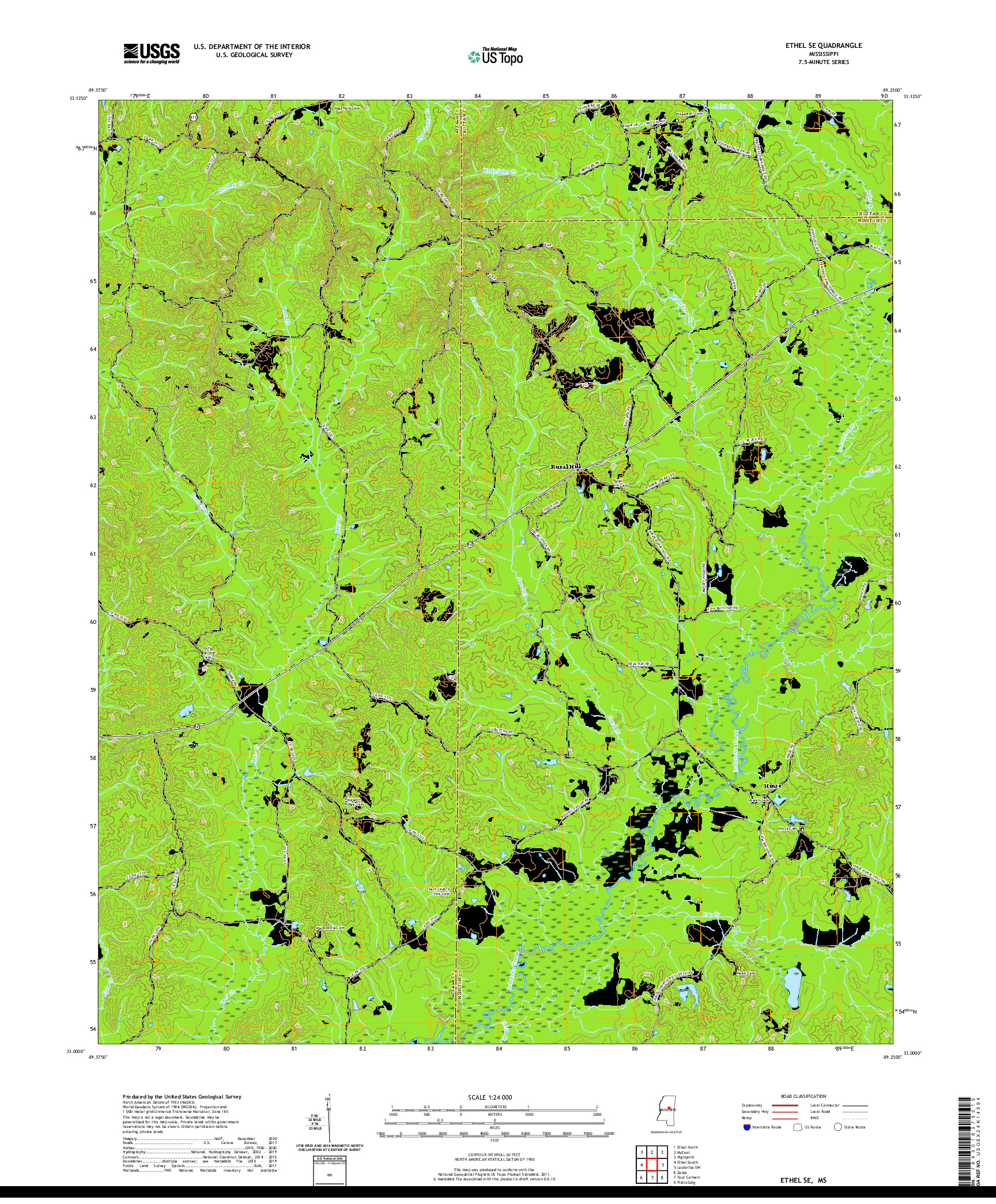 USGS US TOPO 7.5-MINUTE MAP FOR ETHEL SE, MS 2020