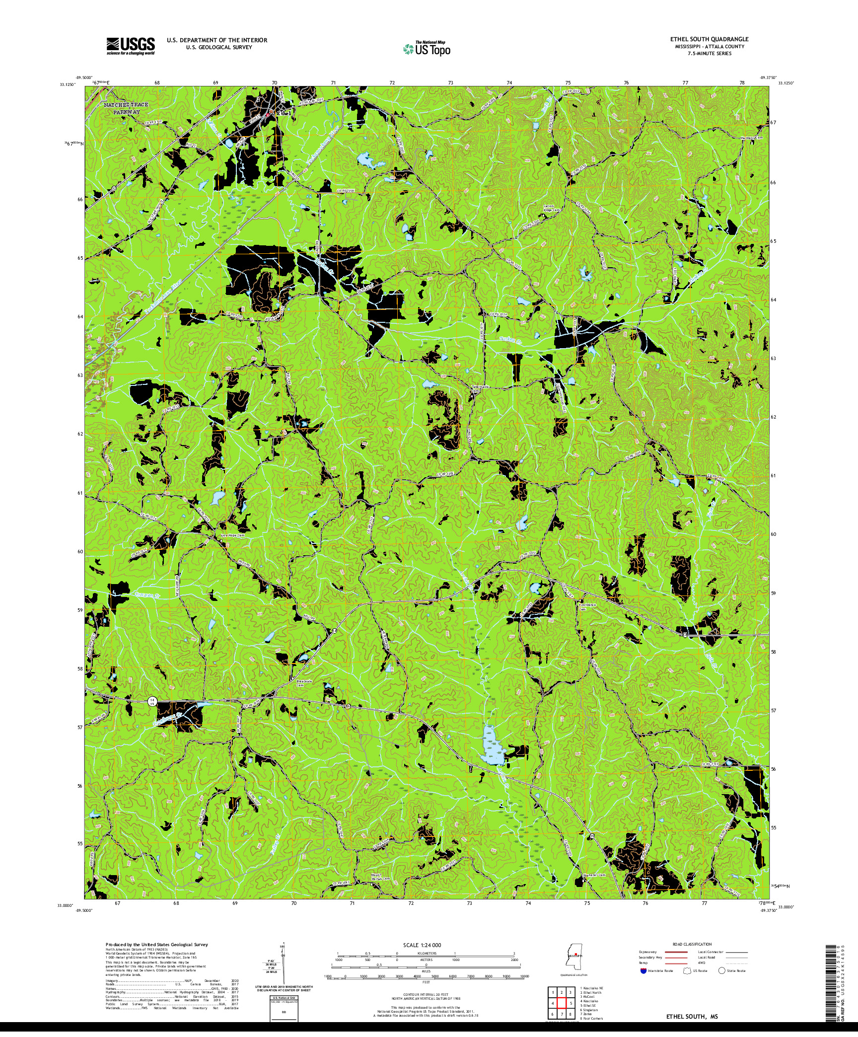 USGS US TOPO 7.5-MINUTE MAP FOR ETHEL SOUTH, MS 2020