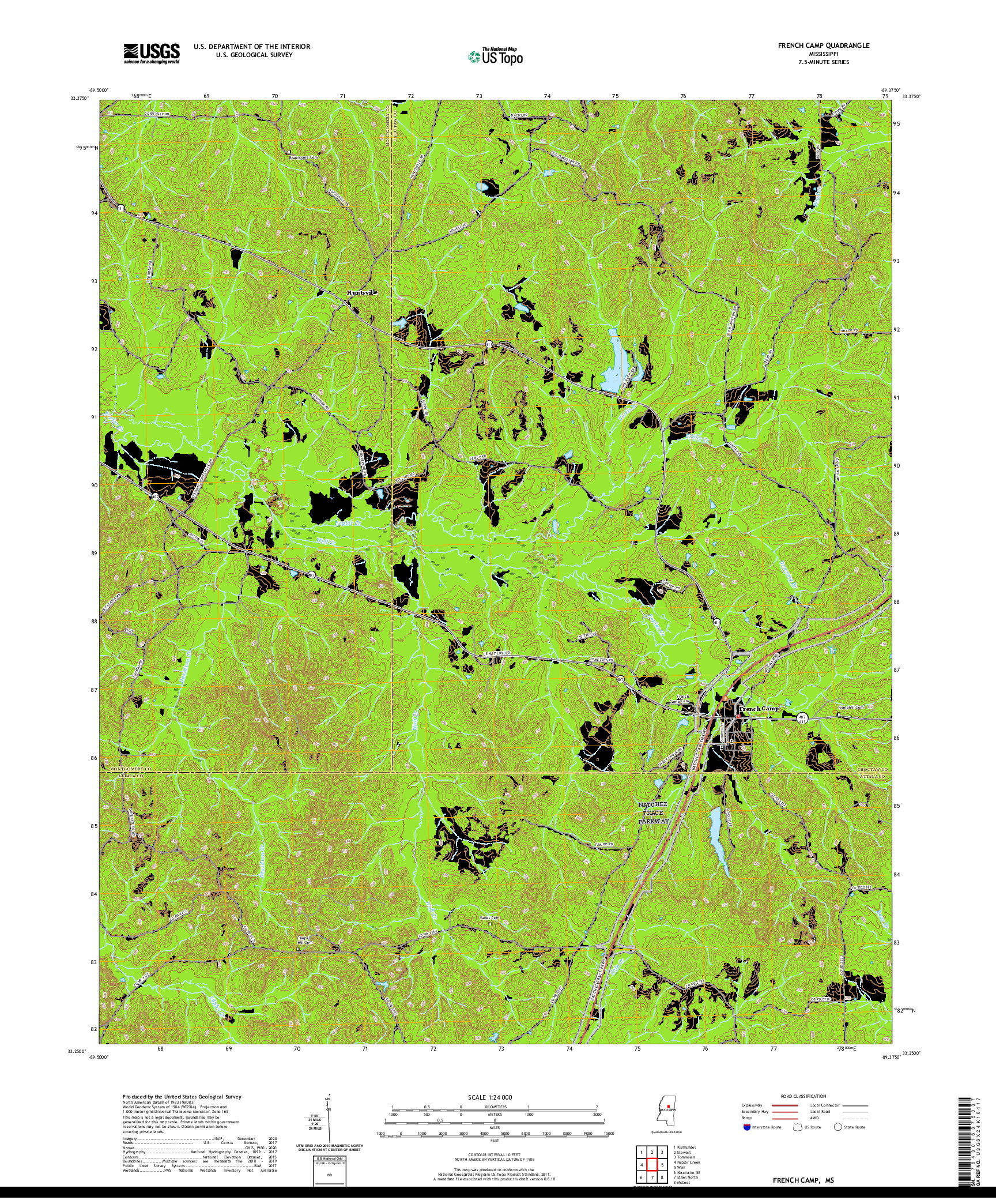 USGS US TOPO 7.5-MINUTE MAP FOR FRENCH CAMP, MS 2020