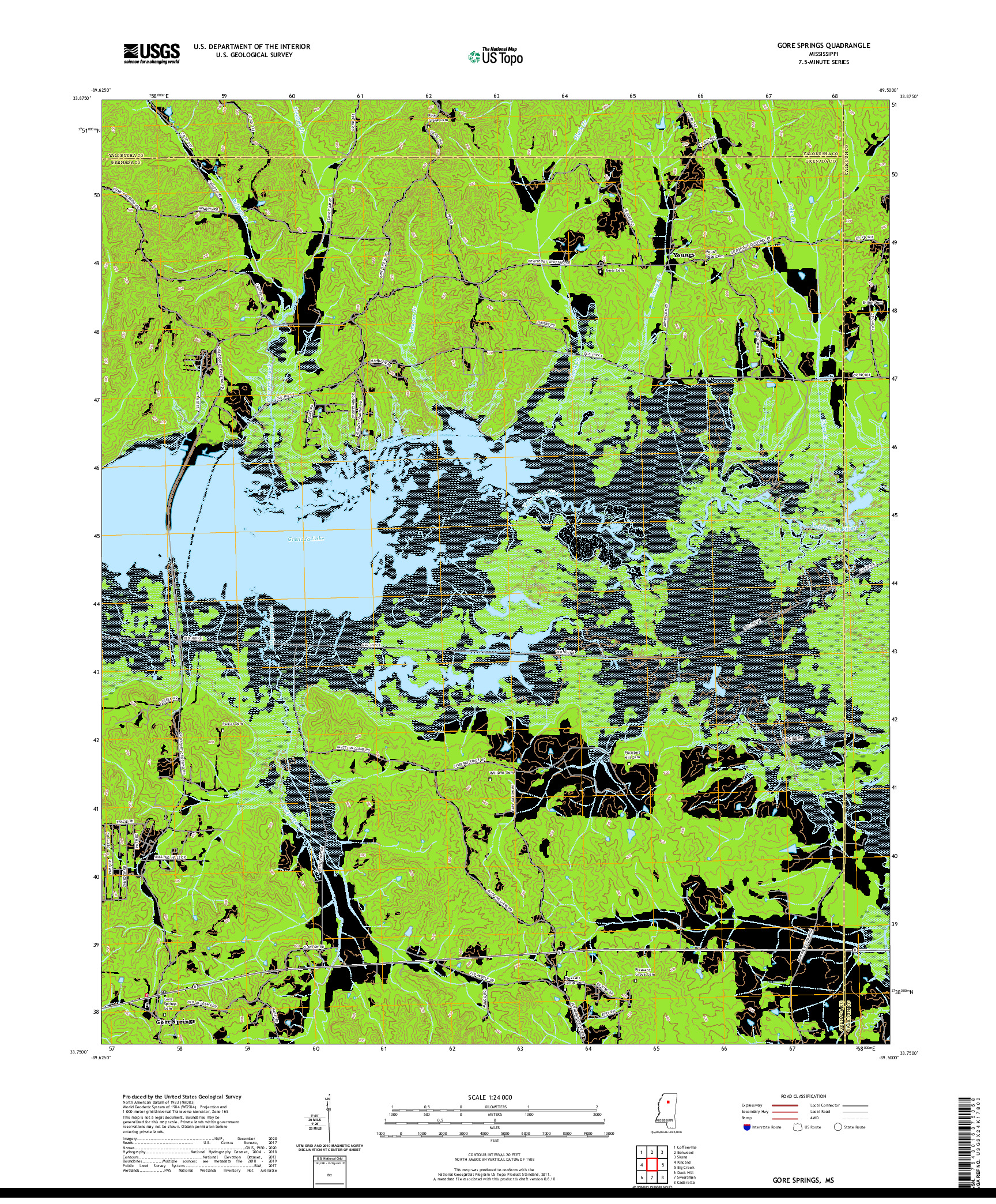 USGS US TOPO 7.5-MINUTE MAP FOR GORE SPRINGS, MS 2020