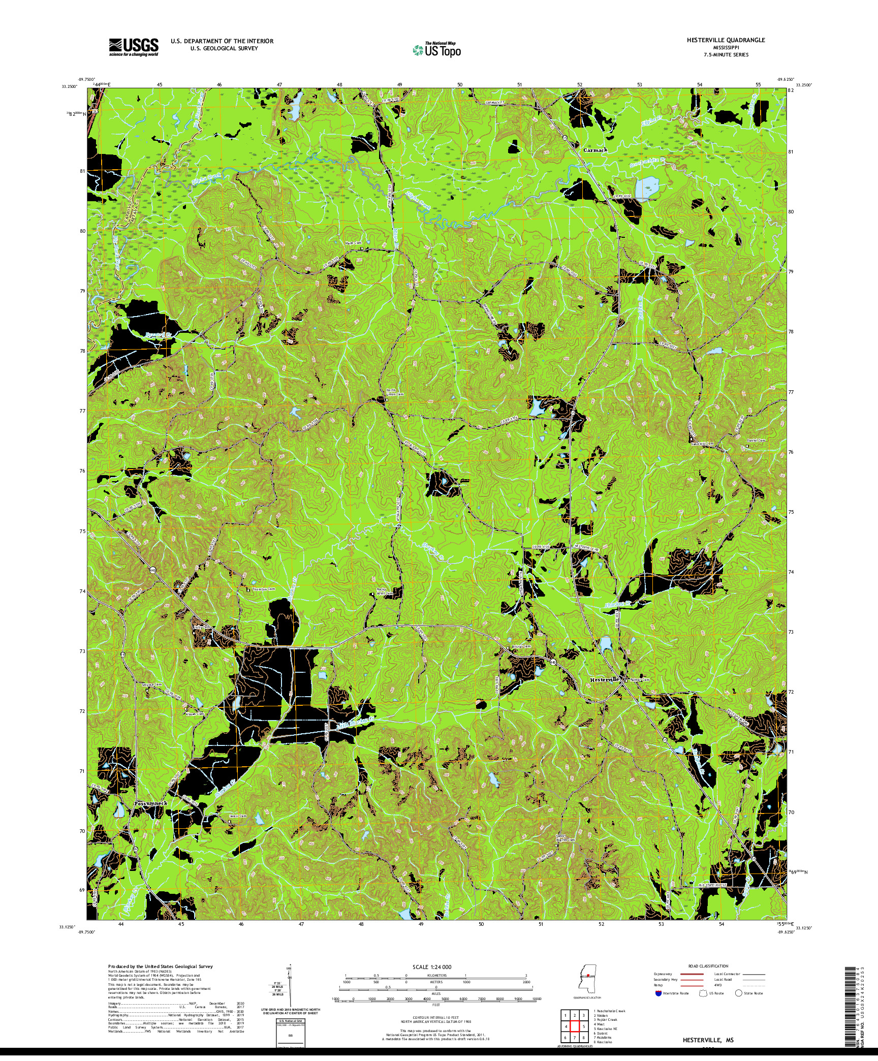 USGS US TOPO 7.5-MINUTE MAP FOR HESTERVILLE, MS 2020