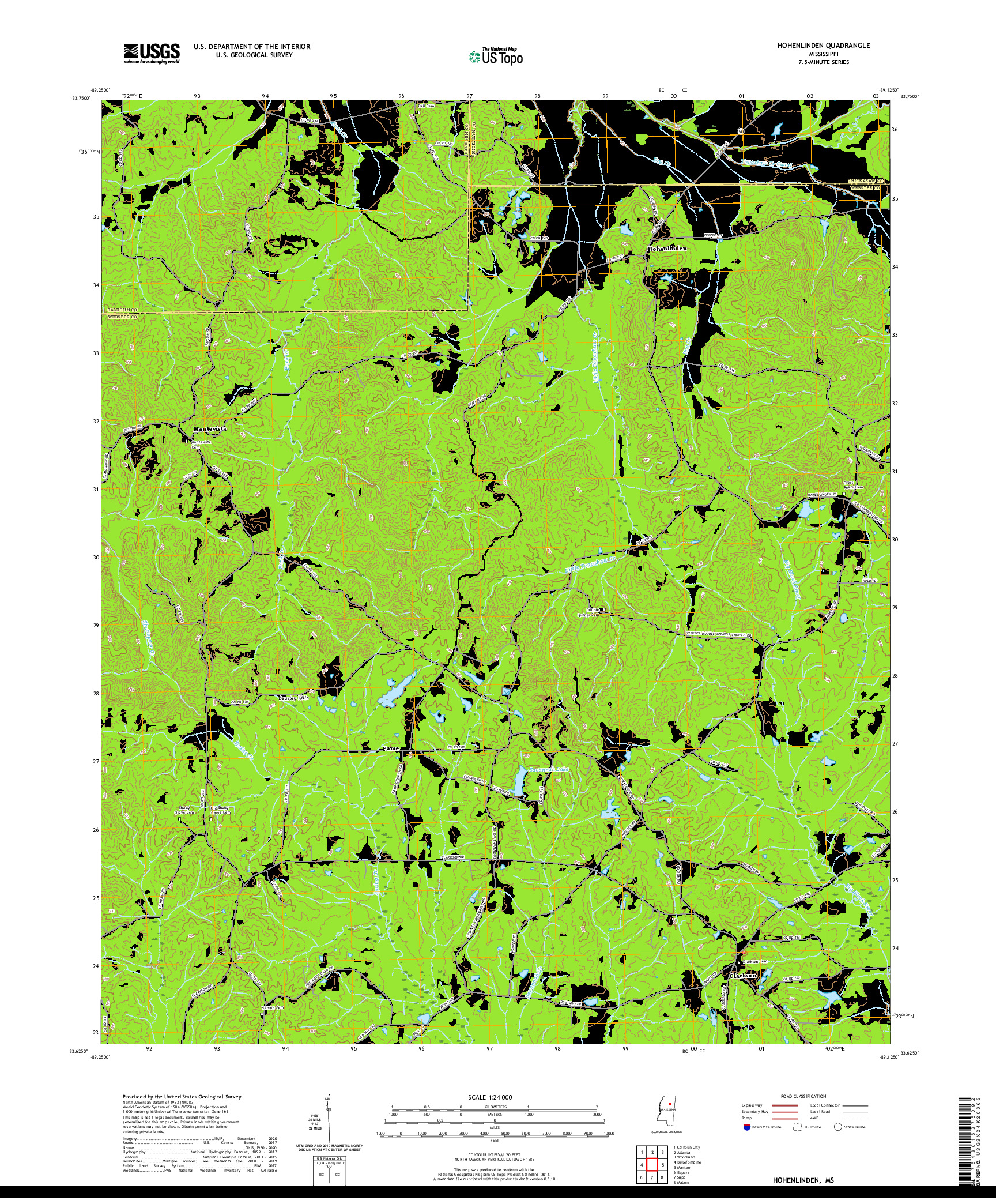 USGS US TOPO 7.5-MINUTE MAP FOR HOHENLINDEN, MS 2020